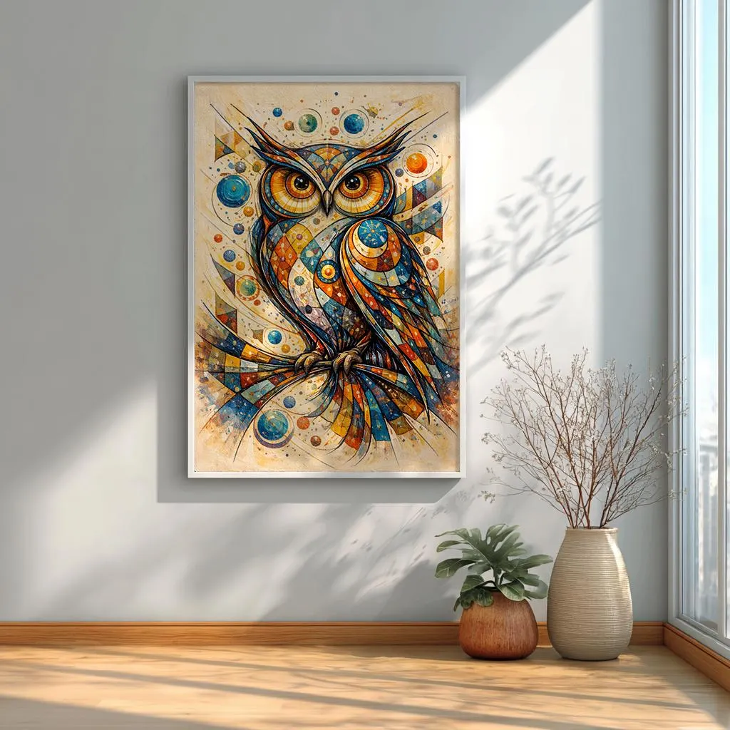 Modern geometric owl illustration for boho and contemporary decor