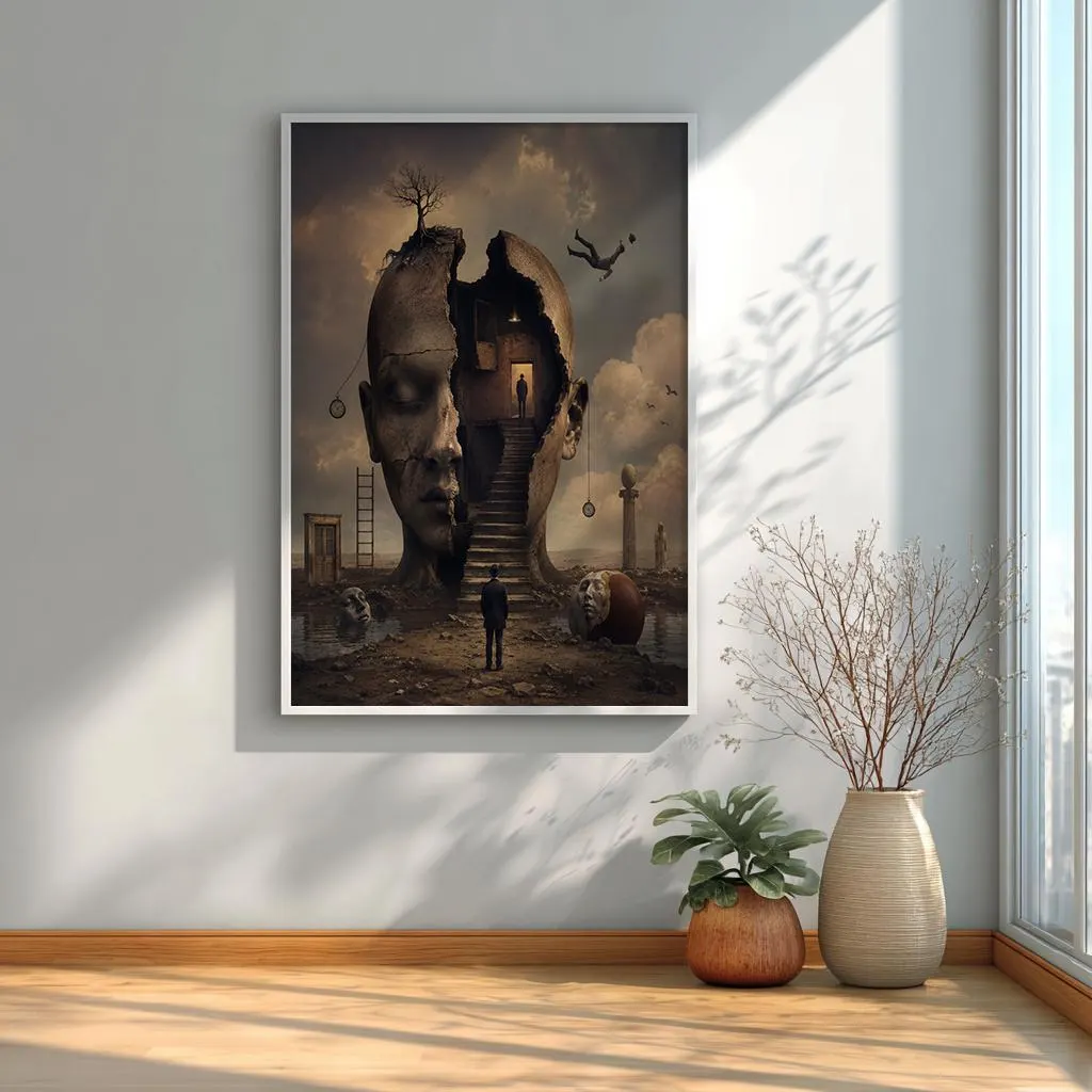 Surreal Mindscape Framed Wall Art, Dreamscape Head Extra Large Wall Decor - image 3