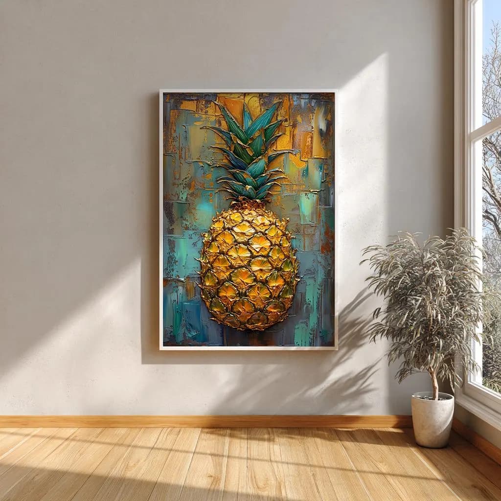 golden pineapple wall art printable, pineapple tropical wall decor