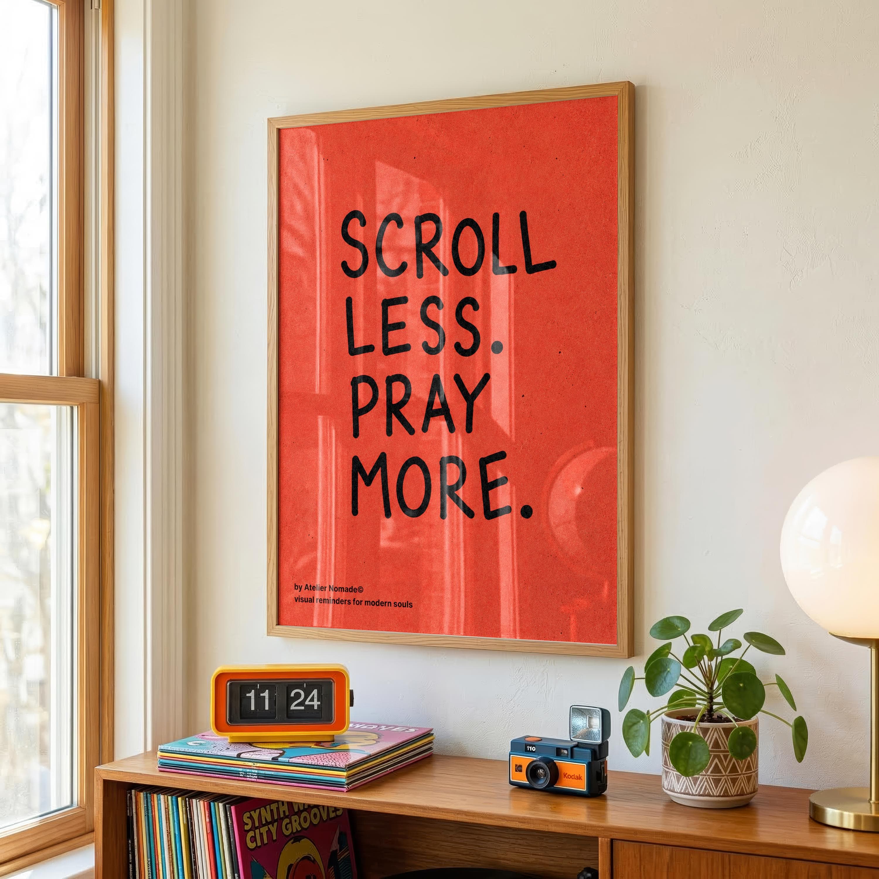 Scroll less Pray more poster | Modern islamic wall art | Muslim room decor | Spiritual reminder | Typography print | Minimalist prayer art - image 3