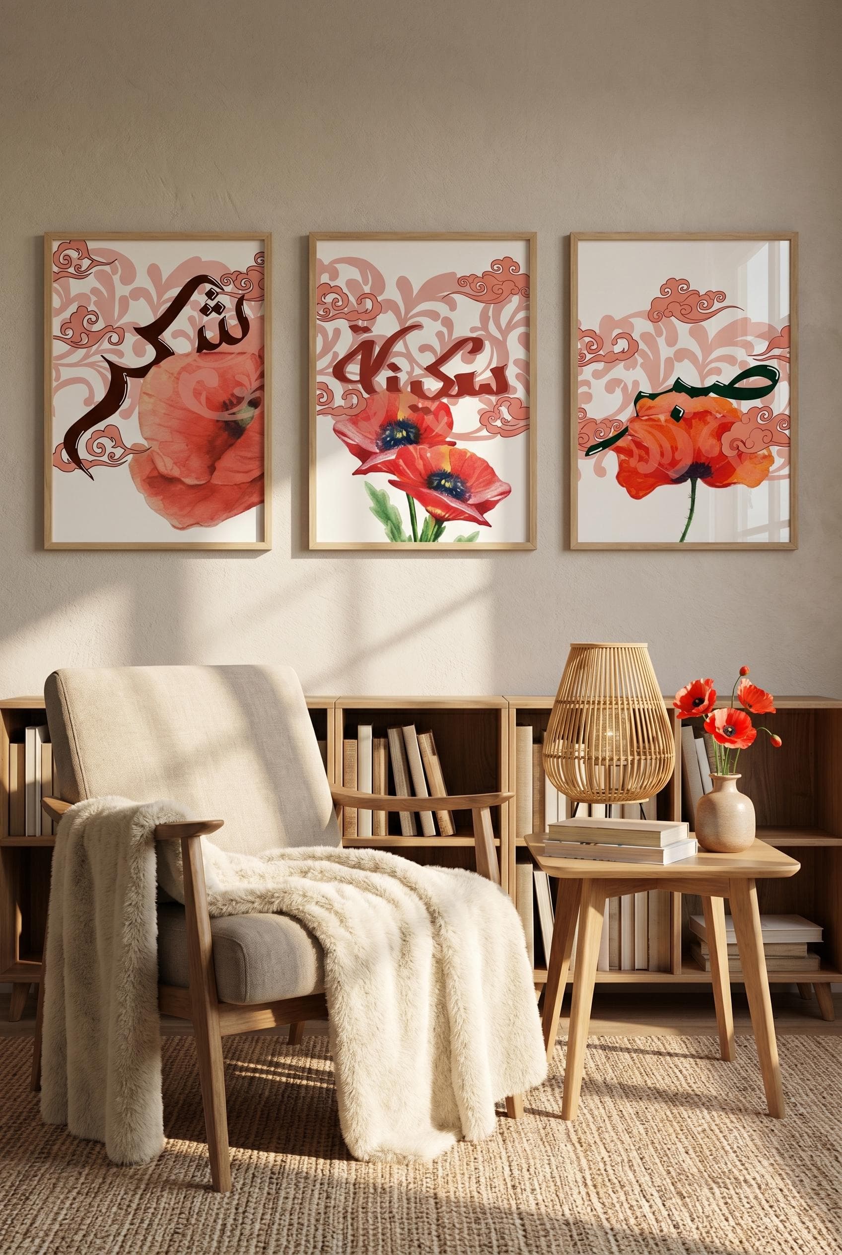 Set of 3 Islamic Wall Art Printable | Arabic Calligraphy Bundle | Sabr Shukr Sakina Posters | Modern Muslim Home Decor | Printable Art - Red - image 4