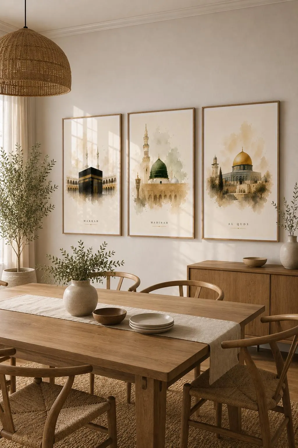 Islamic Holy Sites Bundle Set of 3 Prints | Makkah Madinah Al Quds Watercolor Wall Art | Minimalist Islamic Decor | Kaaba Mosque Printable - image 3