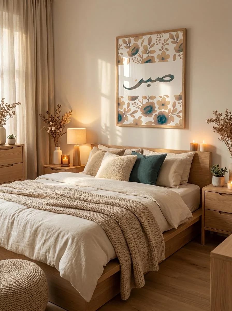 Sabr Arabic Wall Art Print | Neutral Beige & Blue Islamic Decor | Minimalist Floral Arabic Calligraphy | Printable Poster | Digital Download - image 4