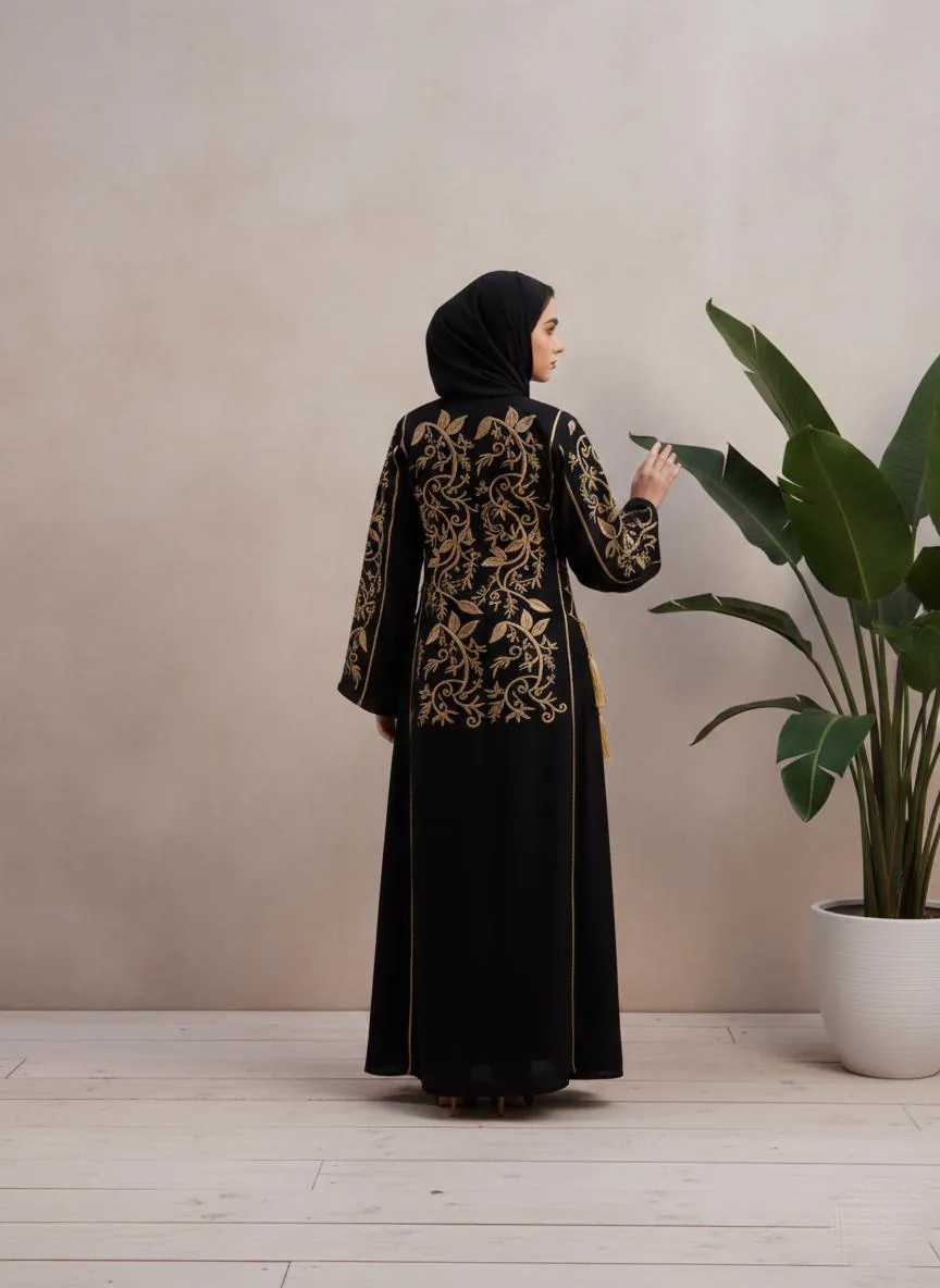 Elegant Black Abaya, Computer Embroidered Gamis, Dubai Kaftan - image 3