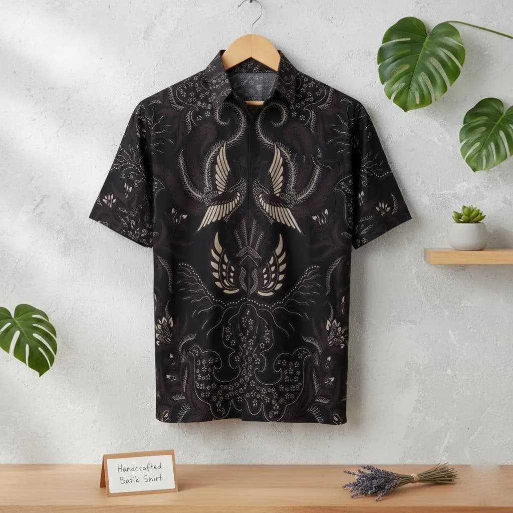 Handmade Indonesian Batik Shirt, Mahameru Motif, Slim Fit Cotton - image 3