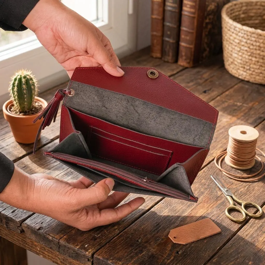Handmade Genuine Leather Wallet – Embroidered Roses, Slim Bifold Clutch, Minimalist Design - image 2