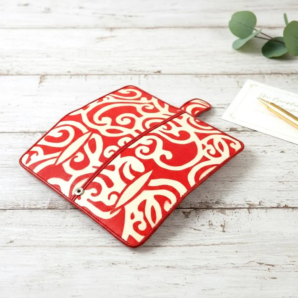 Handmade Stingray Leather Wallet, Red Borneo Batik Purse - image 3