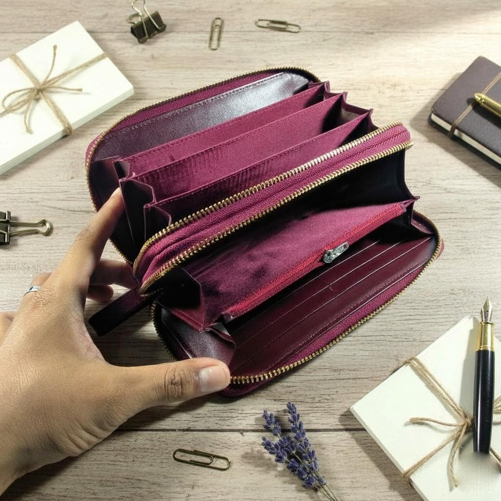 Maroon Stingray Leather Wallet, Handmade Exotic Clutch - image 5