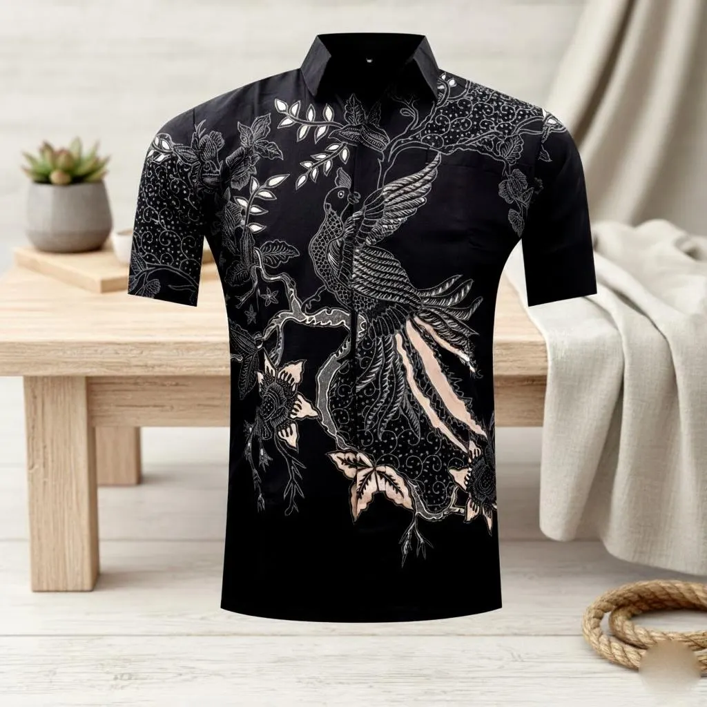 Indonesian Batik Shirt Men, Peksi Danuja Motif, Slim Fit Cotton - image 3