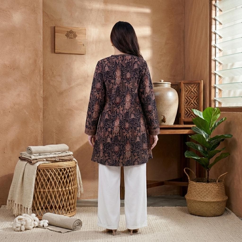 Mega Mendung Batik Tunik Dress, Indonesian Cloud Pattern Cotton Blouse, Boho Resort Wear - image 2