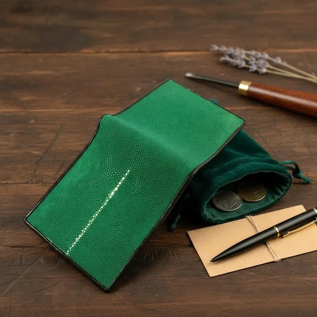 Handmade Green Stingray Leather Bifold Wallet, Exotic Luxury - image 3