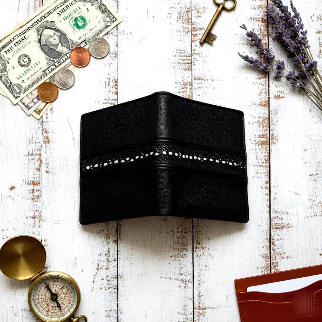 Handmade Stingray Leather Bifold Wallet, Exotic Row Stone - image 3
