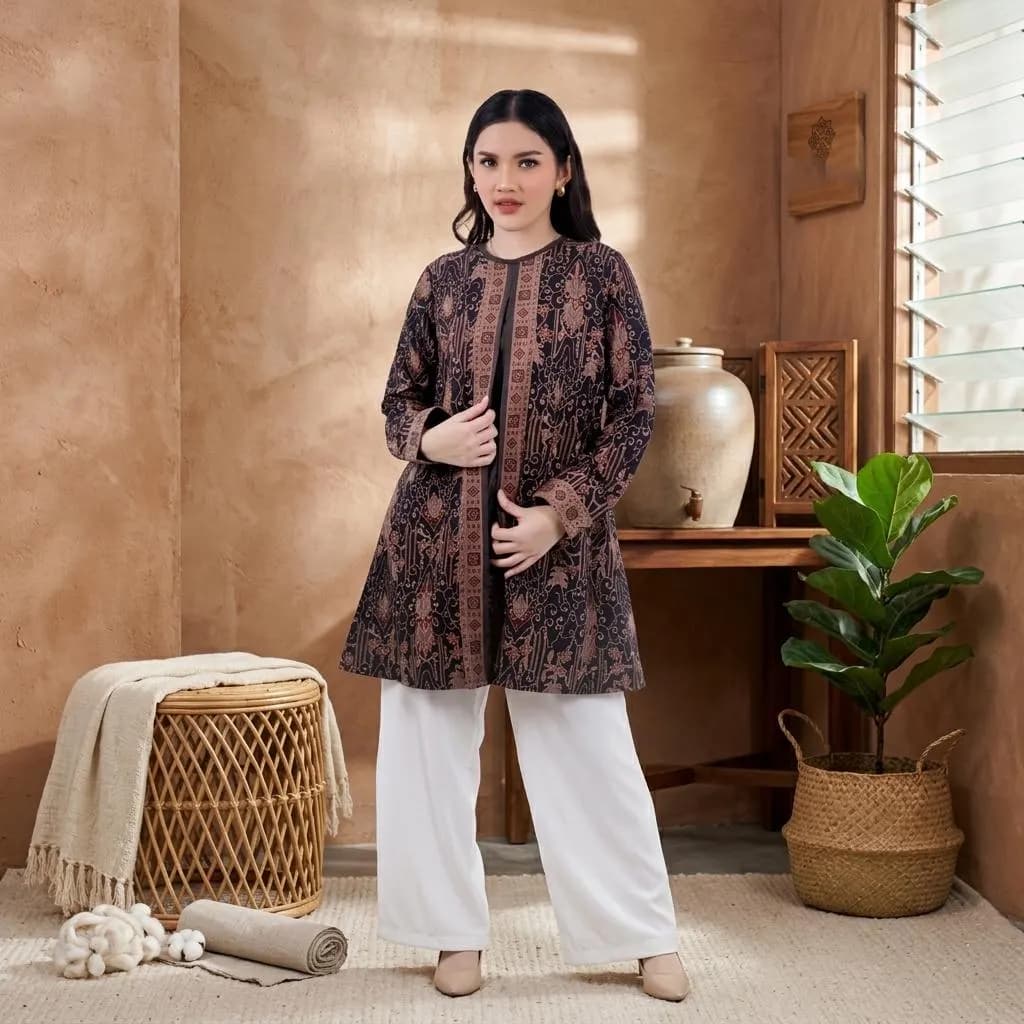 Mega Mendung Batik Tunik Dress, Indonesian Cloud Pattern Cotton Blouse, Boho Resort Wear
