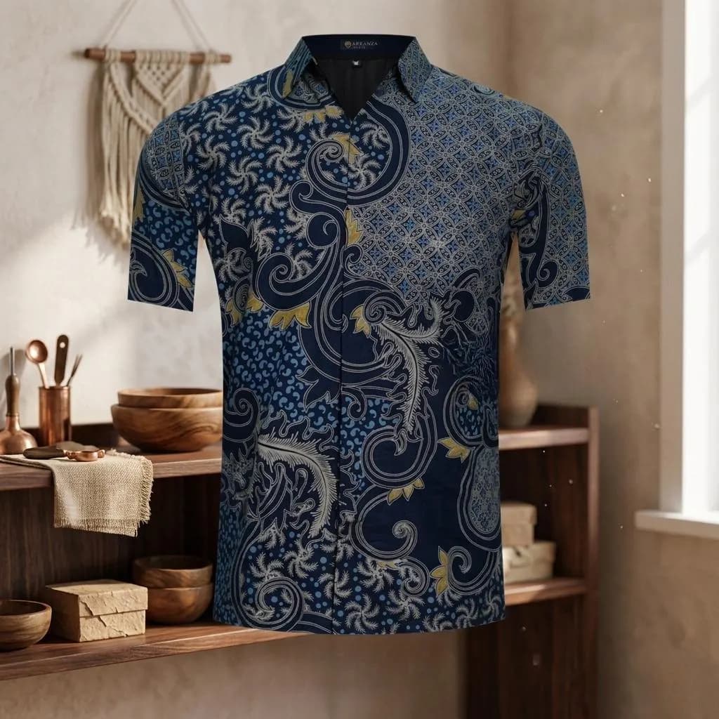 Handmade Indonesian Batik , Bimasakti Milky Way Pattern Cotton Formal Shirt with Lining, Ethnic Gift - image 3