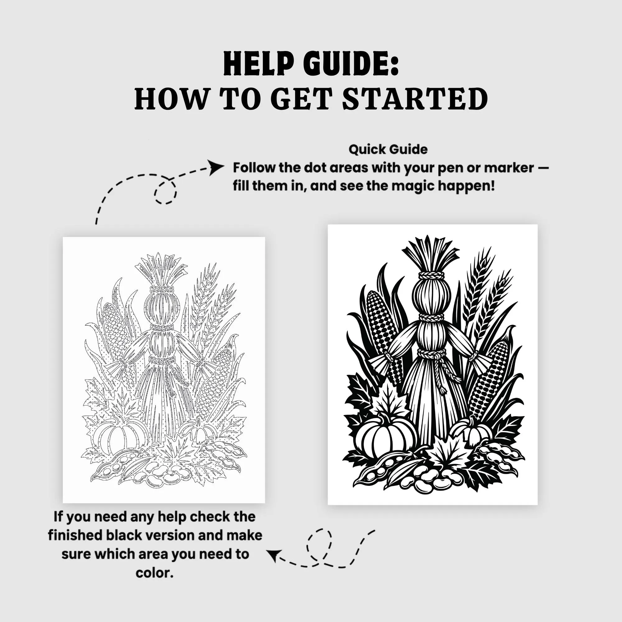 Thanksgiving Monochrome Coloring Book, 40 Harvest One Color Pages, Printable PDF Digital Download - image 2