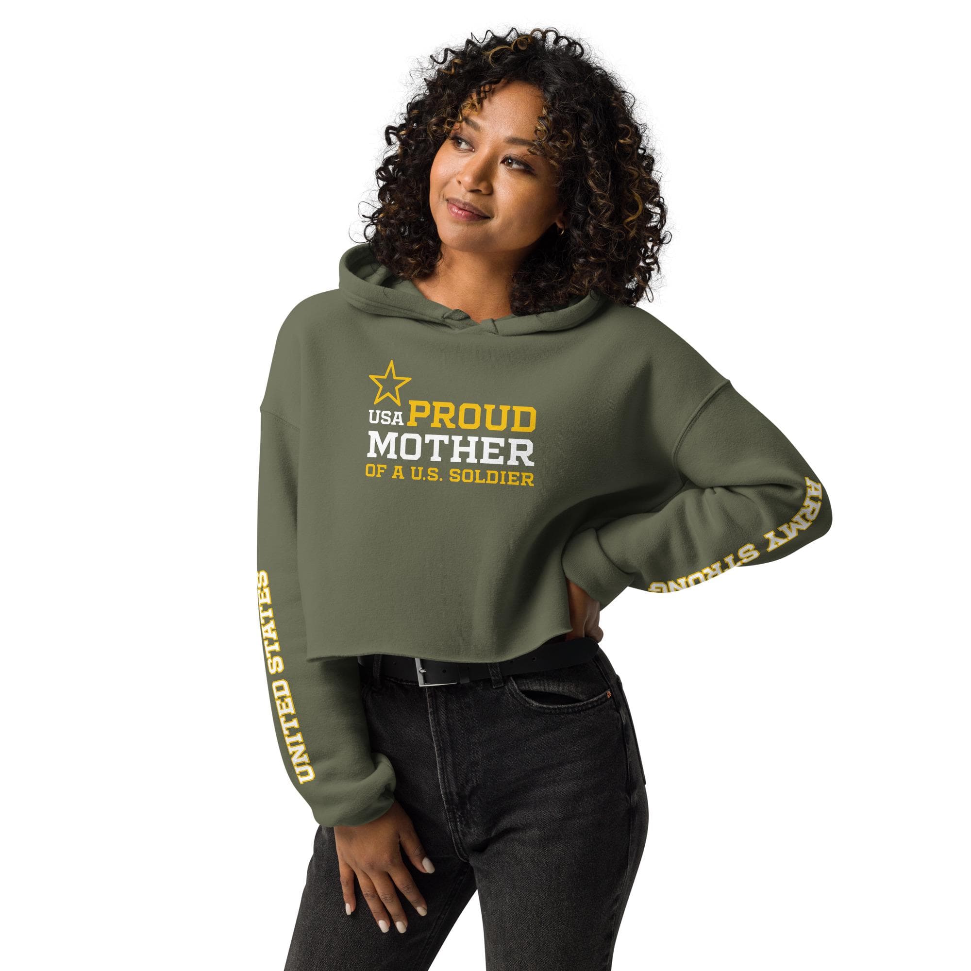 Army Mom Crop Hoodie Military Green Proud Soldier's Mother Cropped Hooded Pullover