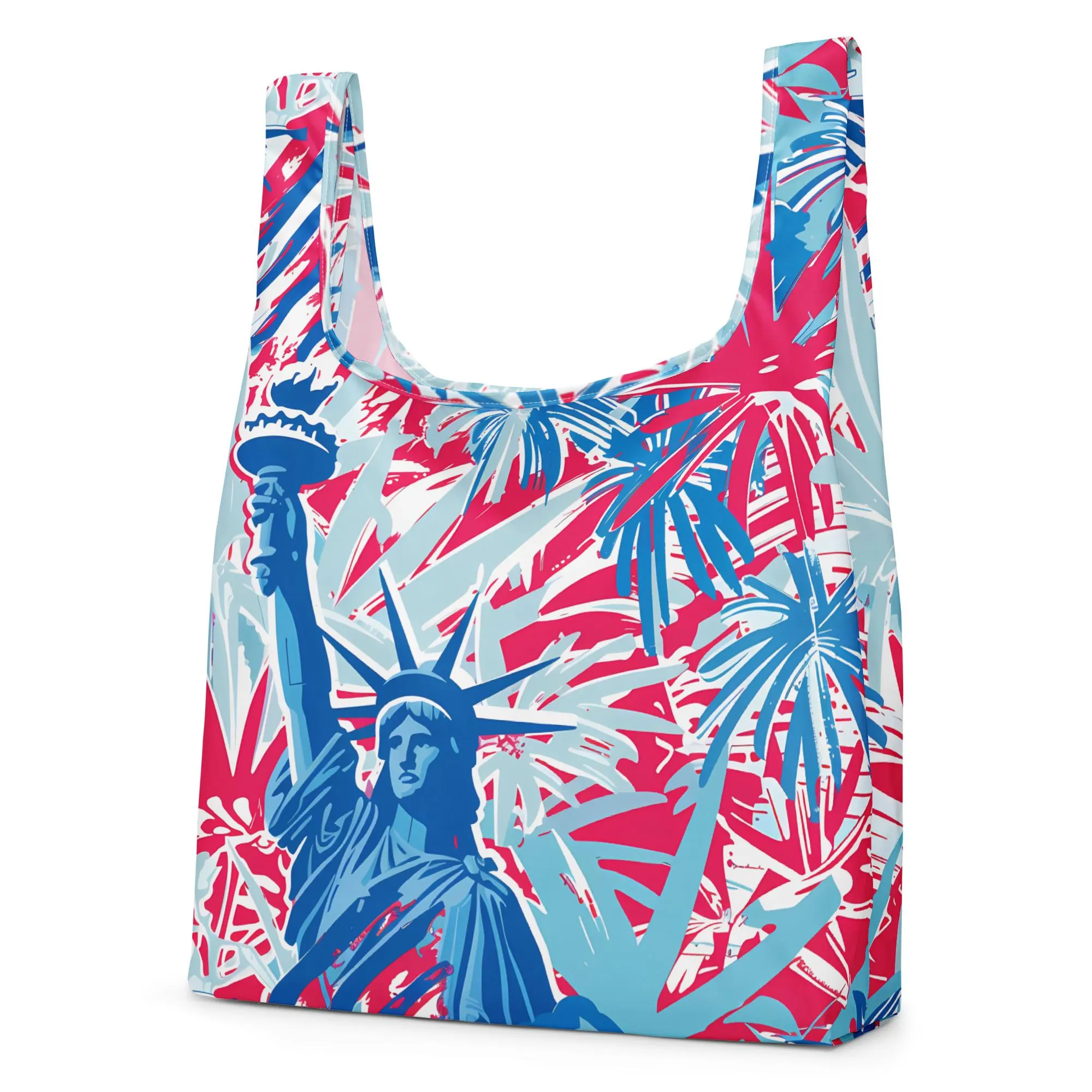 Preppy Patriotic Shopping Bag Red White and Blue Statue of Liberty Tote: Independence Day, July 4th