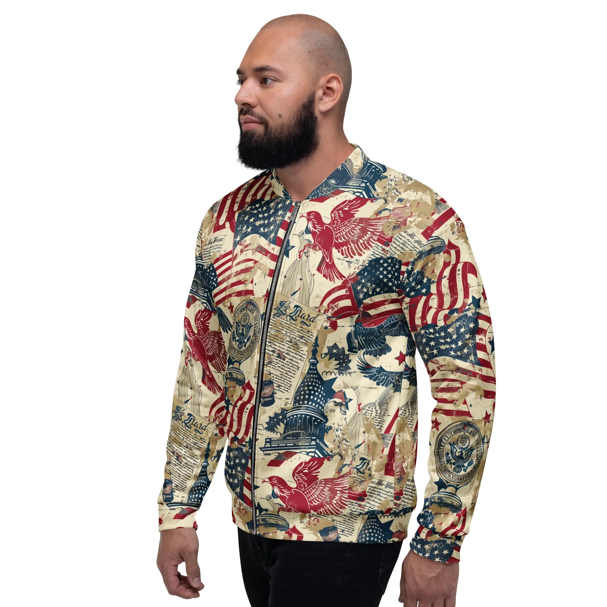 Patriotic Retro Colonial America Bomber Jacket for Independence Day