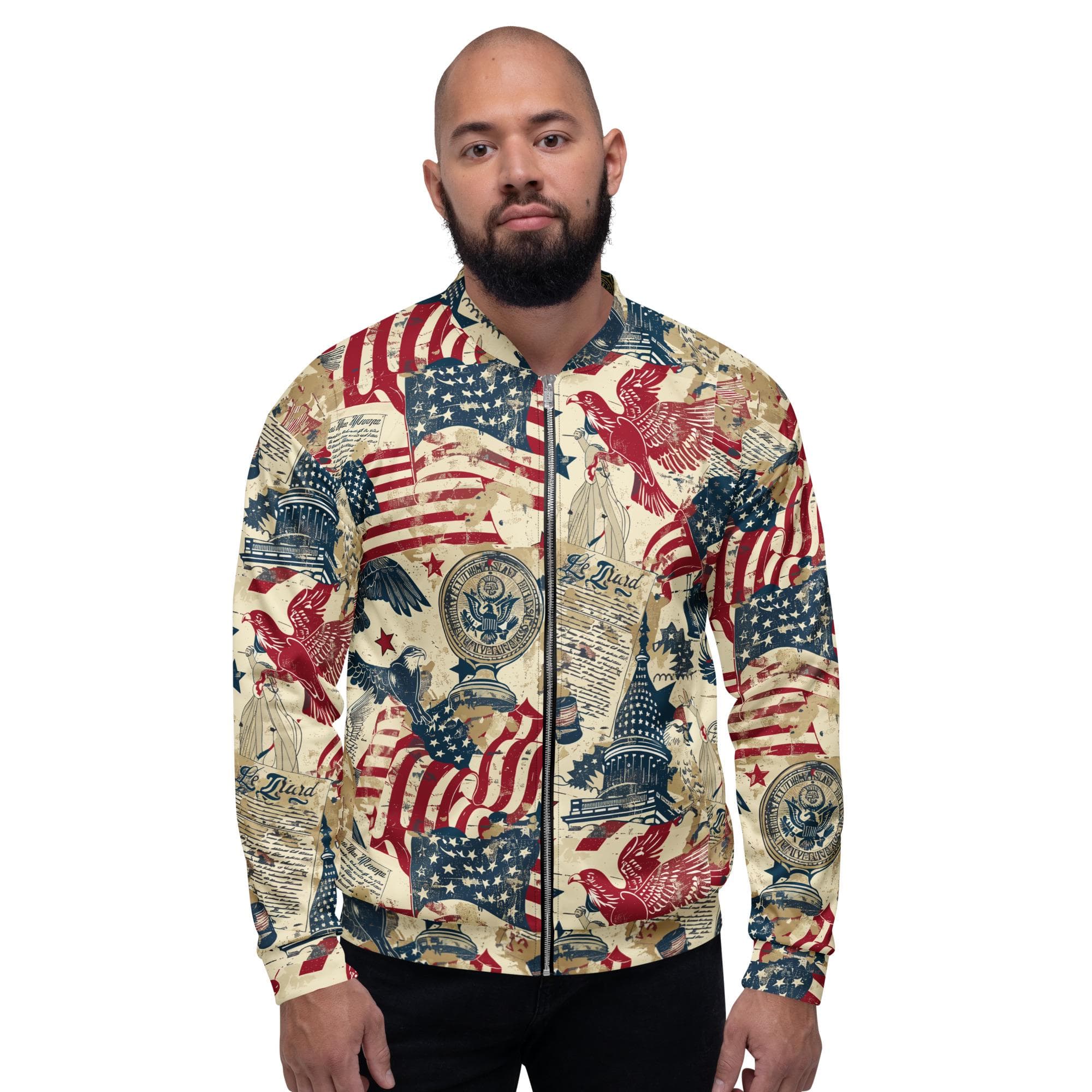 Patriotic Retro Colonial America Bomber Jacket for Independence Day