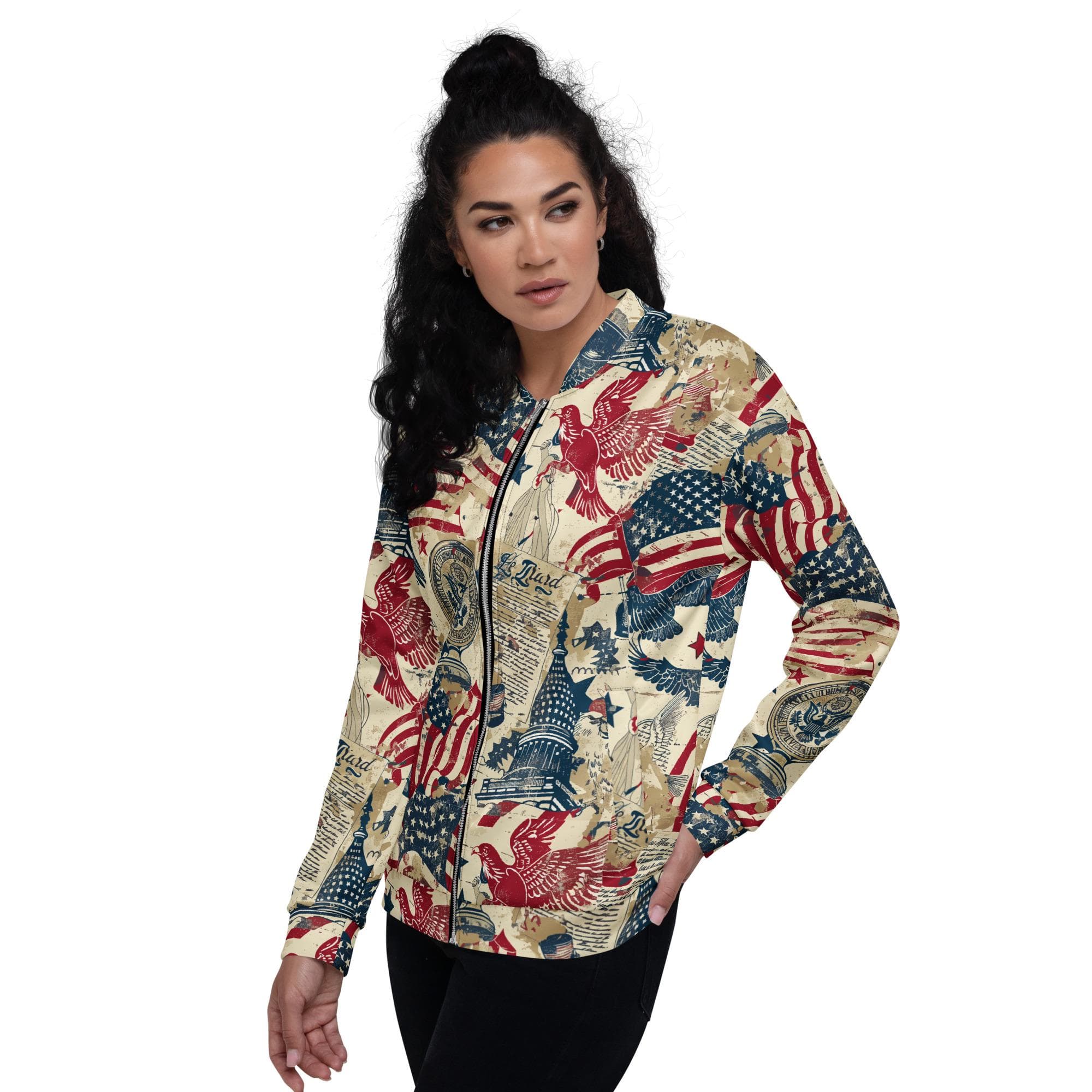 Patriotic Retro Colonial America Bomber Jacket for Independence Day