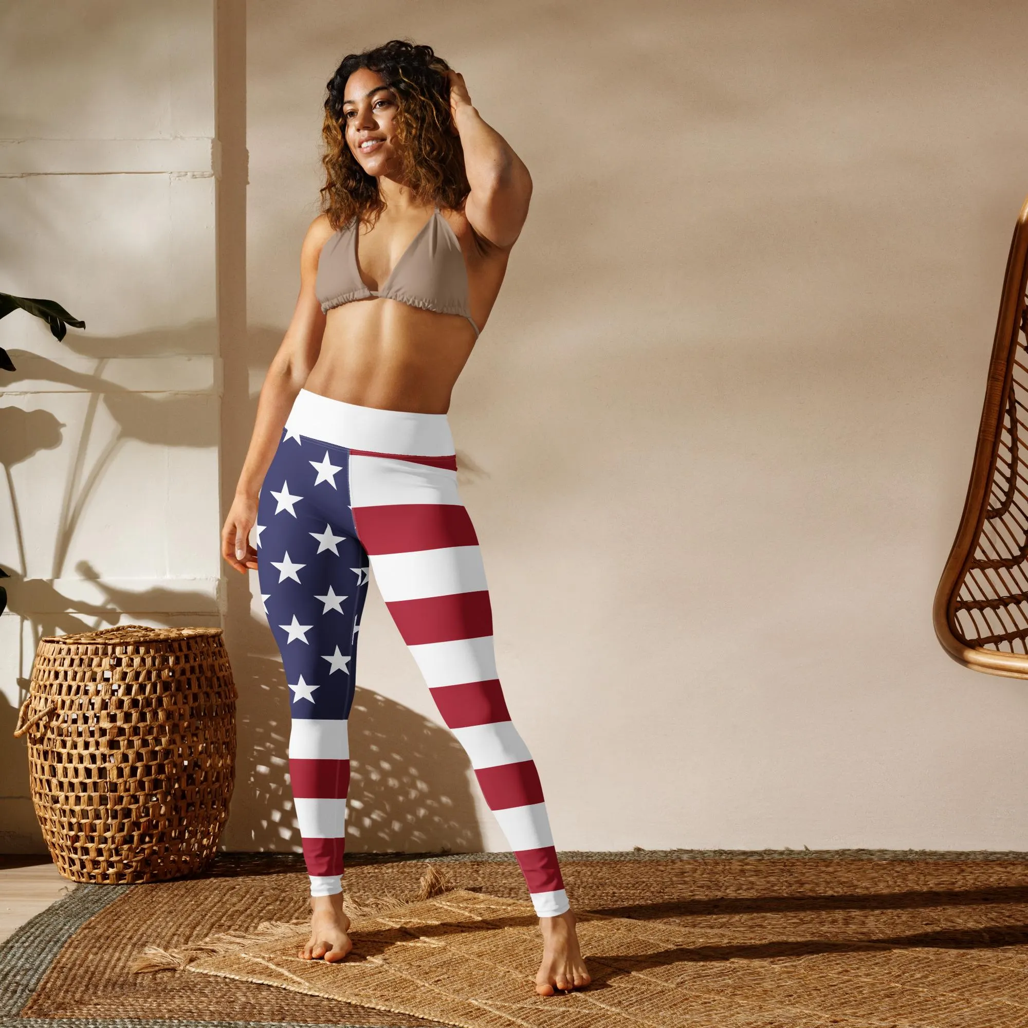 American Flag Yoga Leggings Patriotic Red White and Blue Leggings for Independence Day