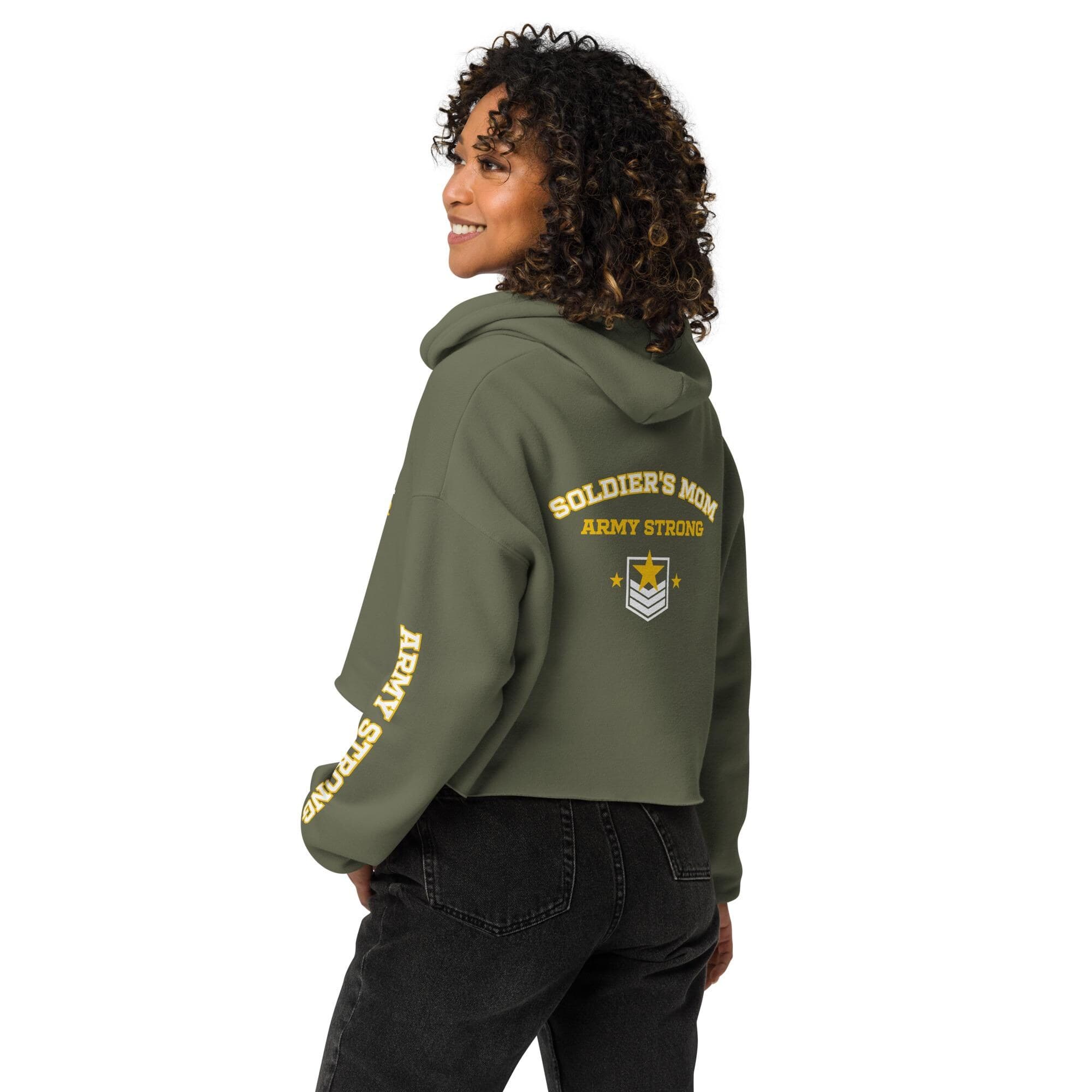 Army Mom Crop Hoodie Military Green Proud Soldier's Mother Cropped Hooded Pullover