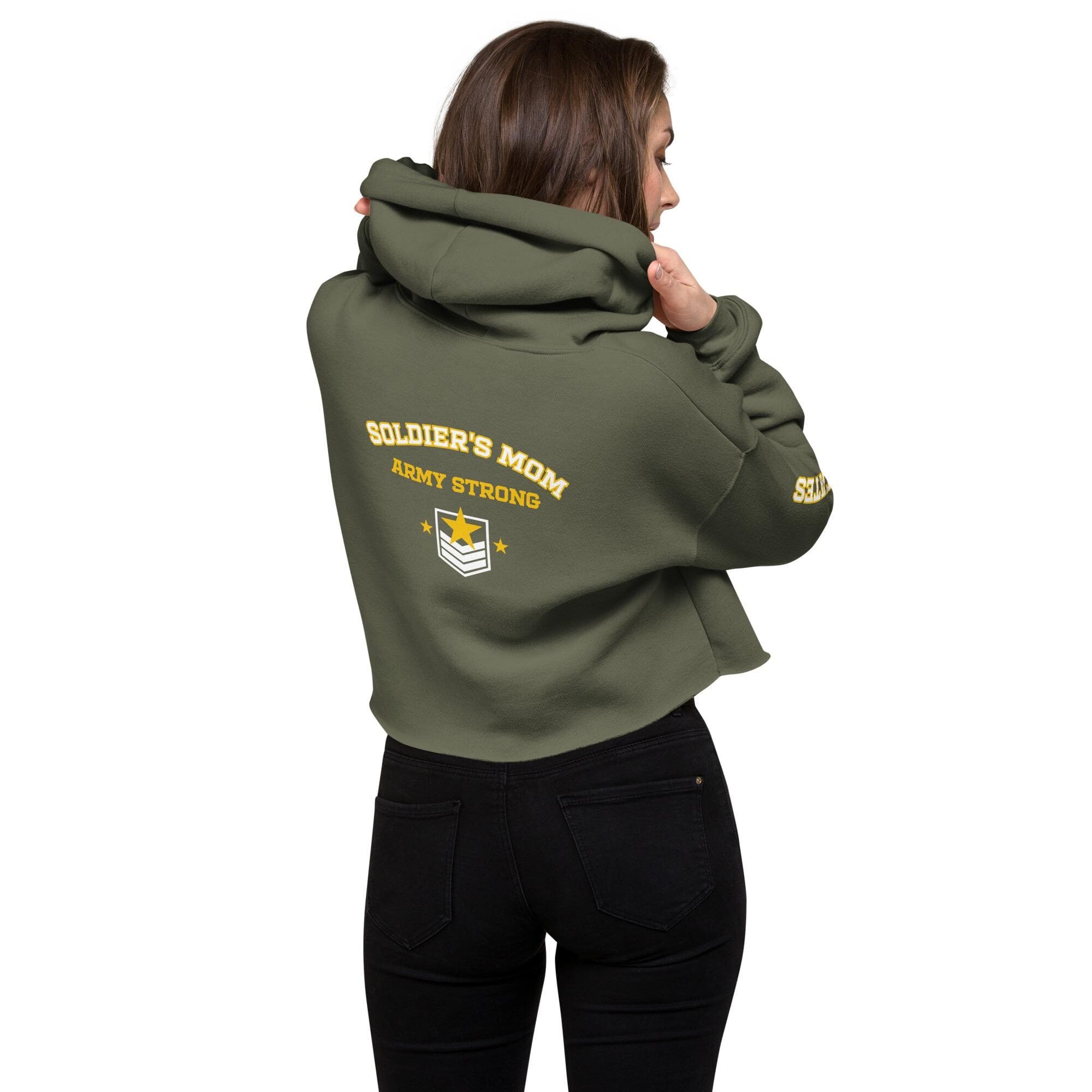 Army Mom Crop Hoodie Military Green Soldier Mother Cropped Hooded Pullover