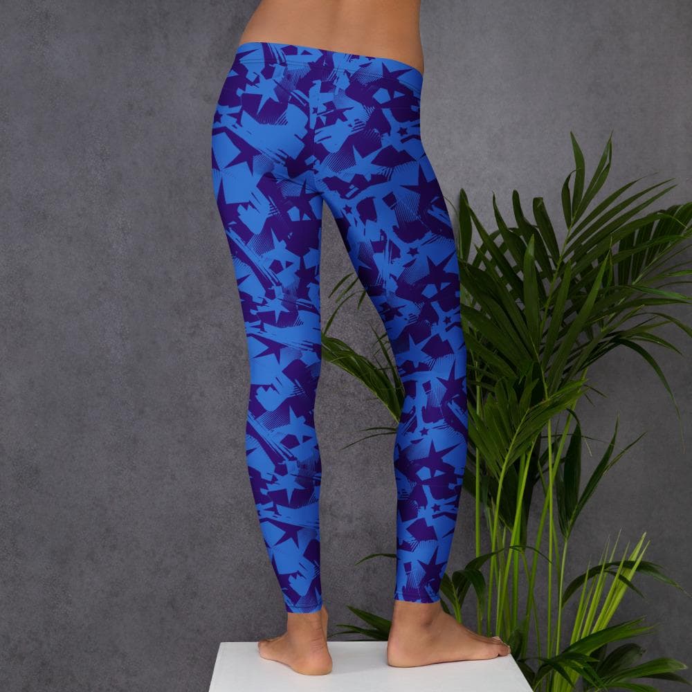 Patriotic Blue Stars Print Leggings for Independence Day