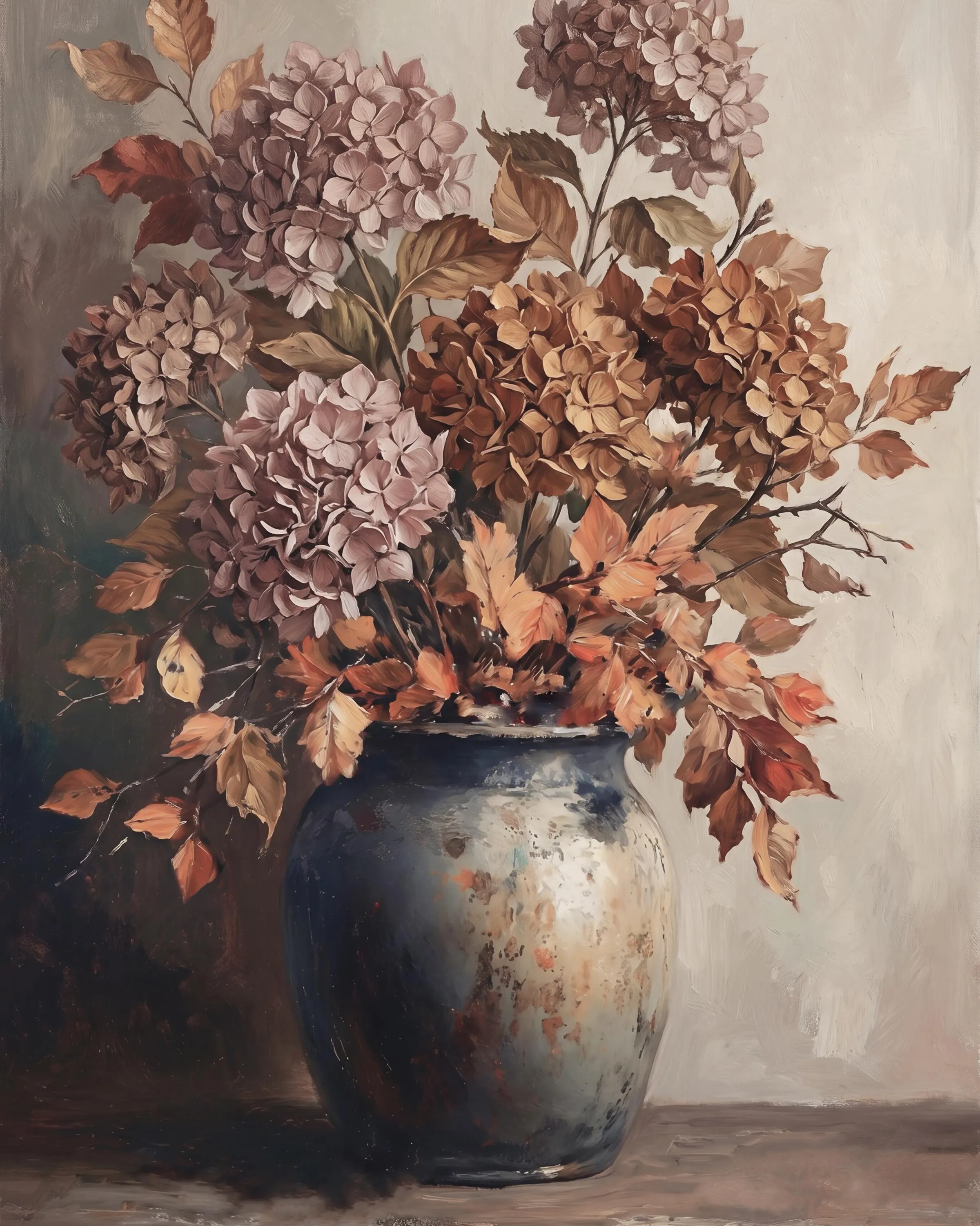 Hydrangea Fall Wall Art, Mauve Autumn Floral Vase, Moody Cottage Still Life (Digital Download) - image 3