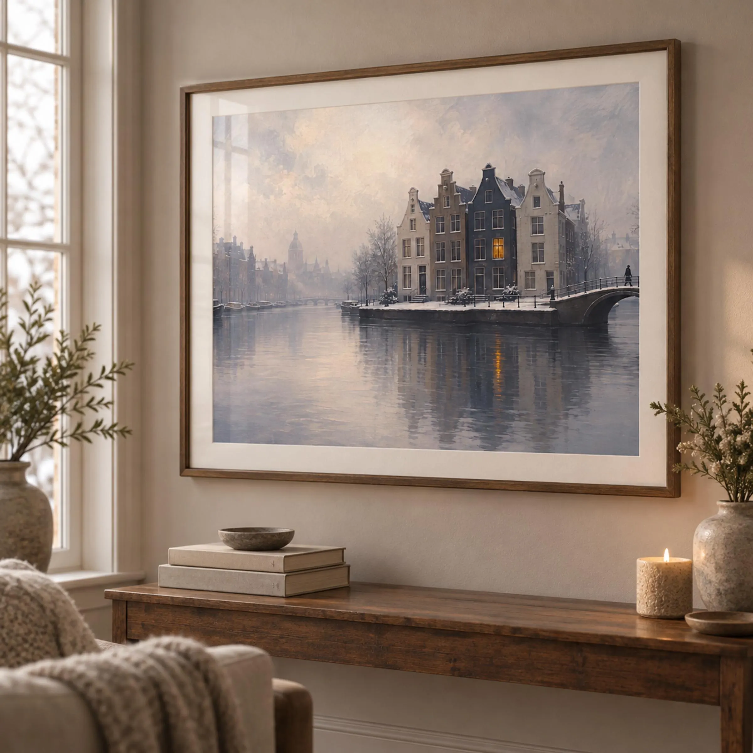Winter Canal Houses Art Print | Snowy Dutch Cityscape | Amsterdam Inspired | Netherlands European Digital Download - image 4