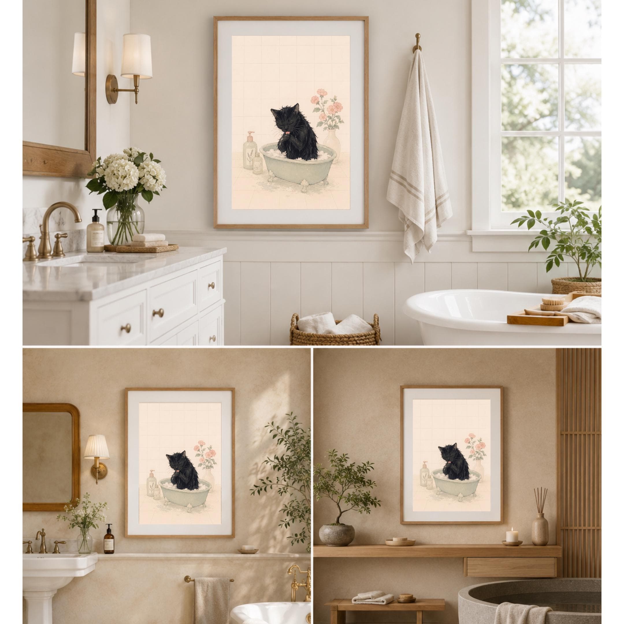 Bathroom Wall Art, Funny Black Cat Bath Print, Bathroom Decor, Printable Digital Download - image 3