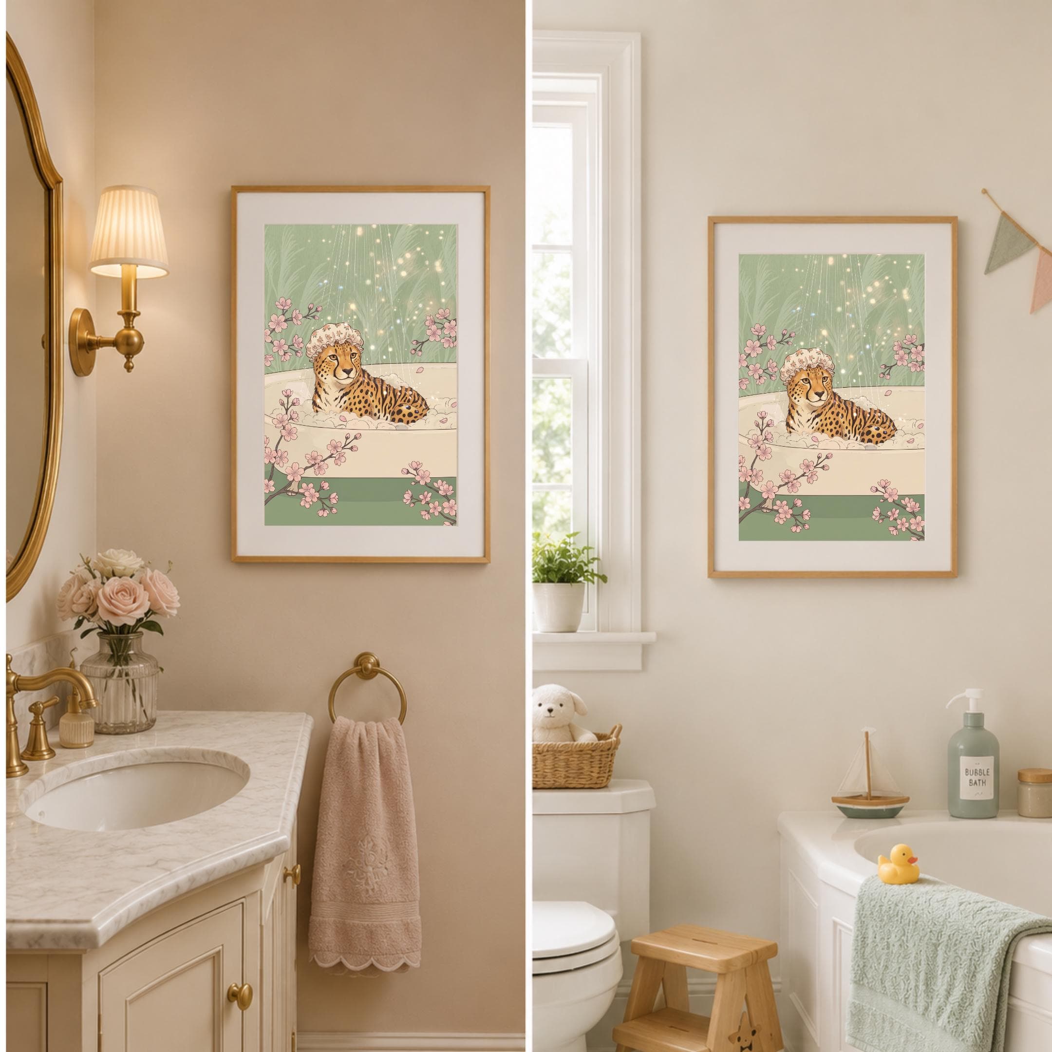 Bathroom Wall Art, Funny Cheetah Bathtub, Kids Bathroom Print, Printable Digital Download - image 5