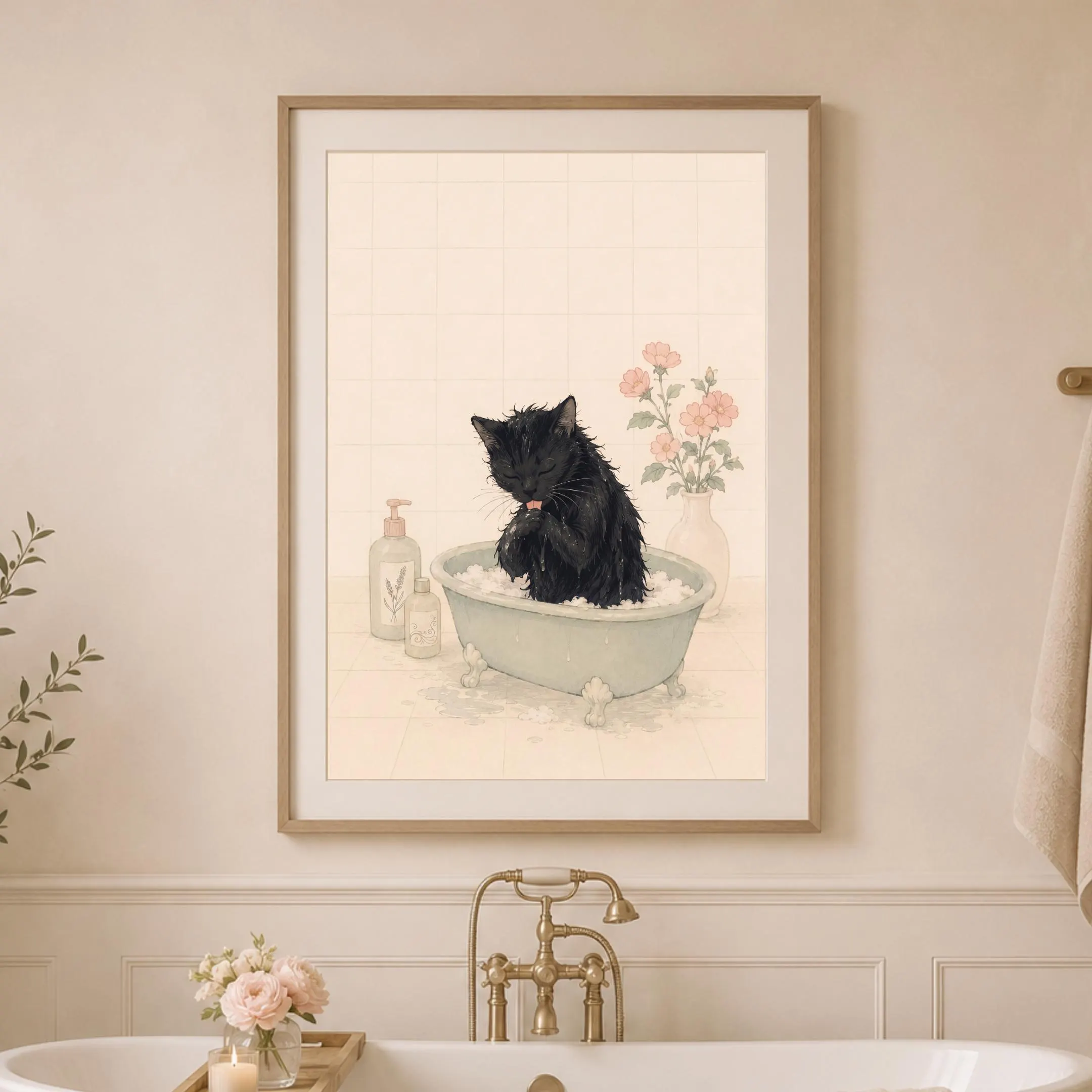 Bathroom Wall Art, Funny Black Cat Bath Print, Bathroom Decor, Printable Digital Download - image 4