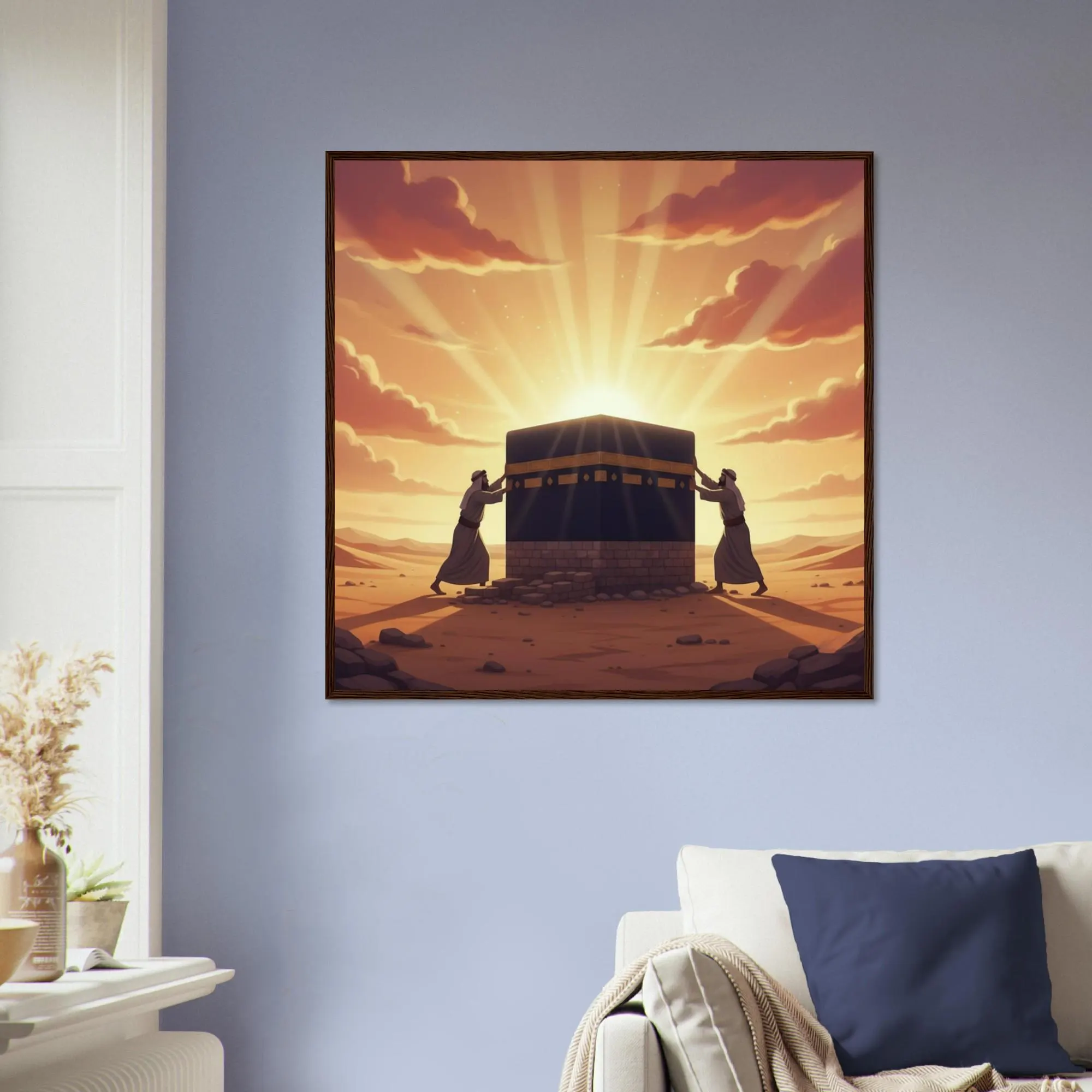 Prophet Ibrahim and Ismail Building the Kaaba Framed Wall Art – Mecca Sacred Mosque Illustration, Islamic Heritage Decor, Muslim Gift - image 3