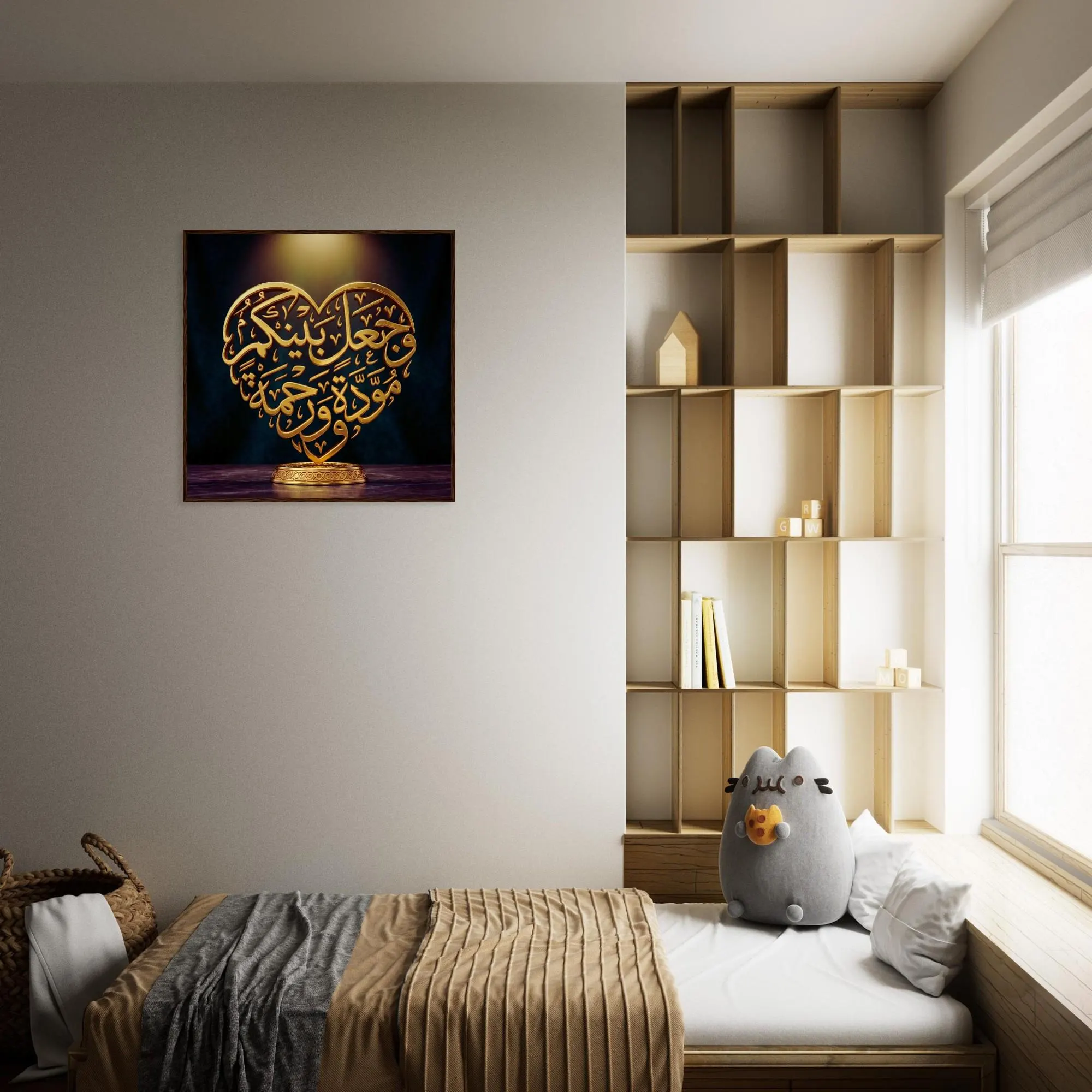 Islamic Calligraphy Heart Wall Art Framed Print – Gold Arabic Love Design, Muslim Home Decor, Spiritual Gift, Elegant Islamic Poster - image 3