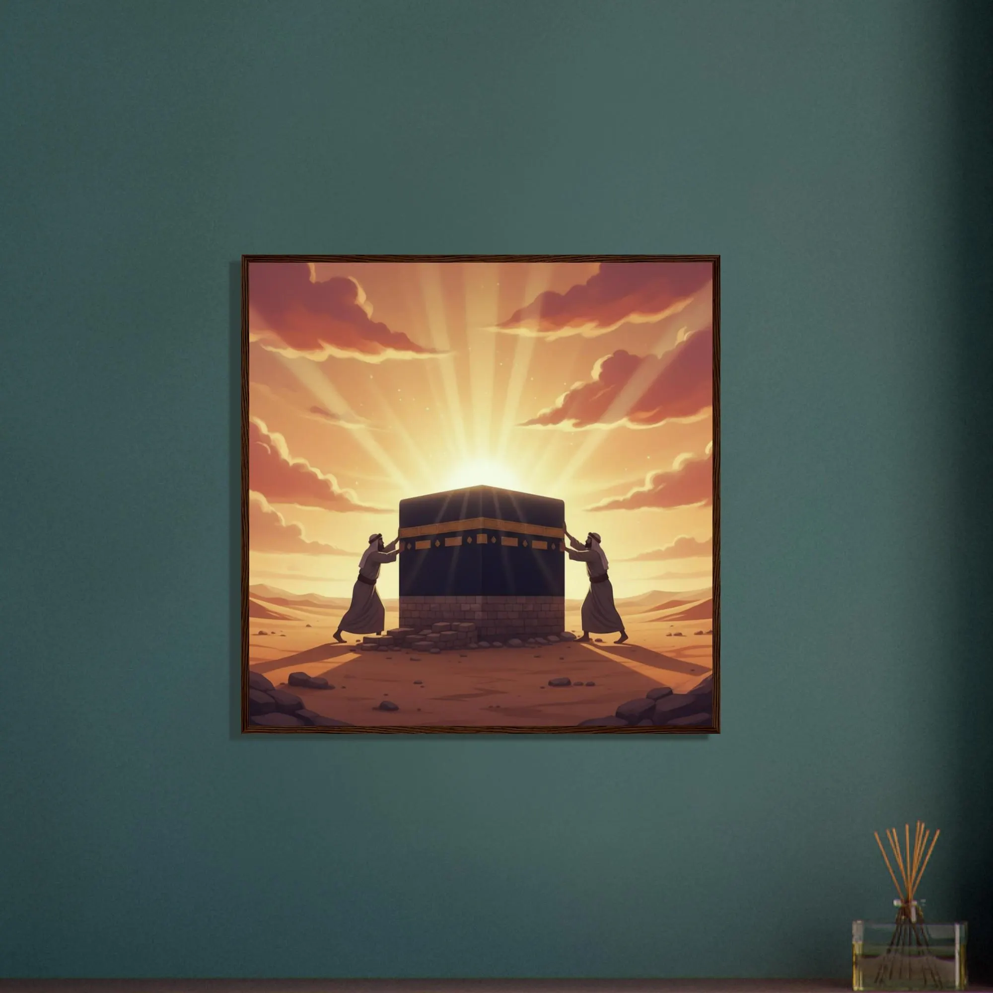 Prophet Ibrahim and Ismail Building the Kaaba Framed Wall Art – Mecca Sacred Mosque Illustration, Islamic Heritage Decor, Muslim Gift - image 2