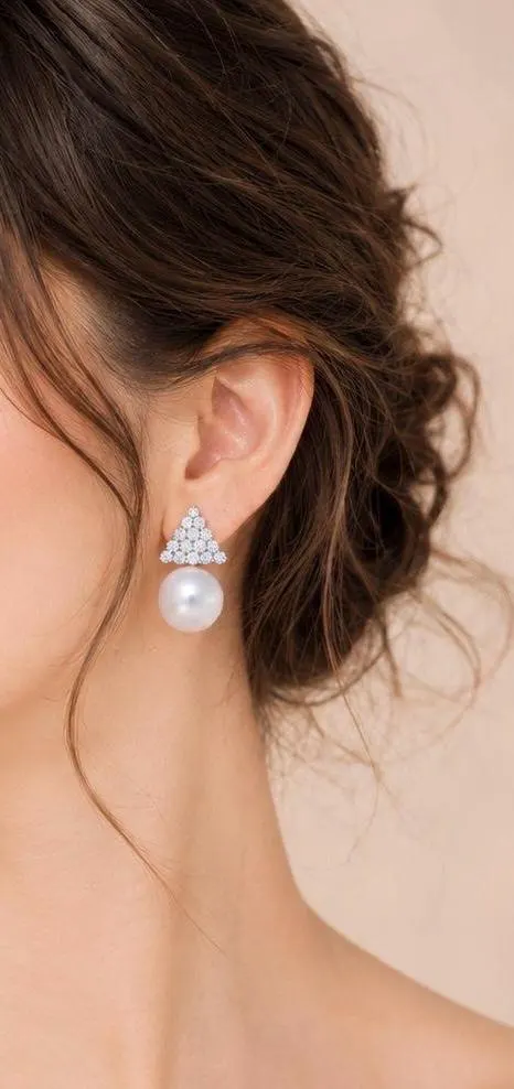 Crystal Triangle Pearl Drop Earrings, Bridal Wedding Statement Jewelry - image 5