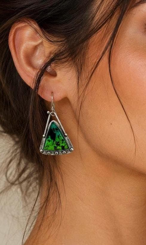 Green Stone Triangle Earrings in Sterling Silver - image 3