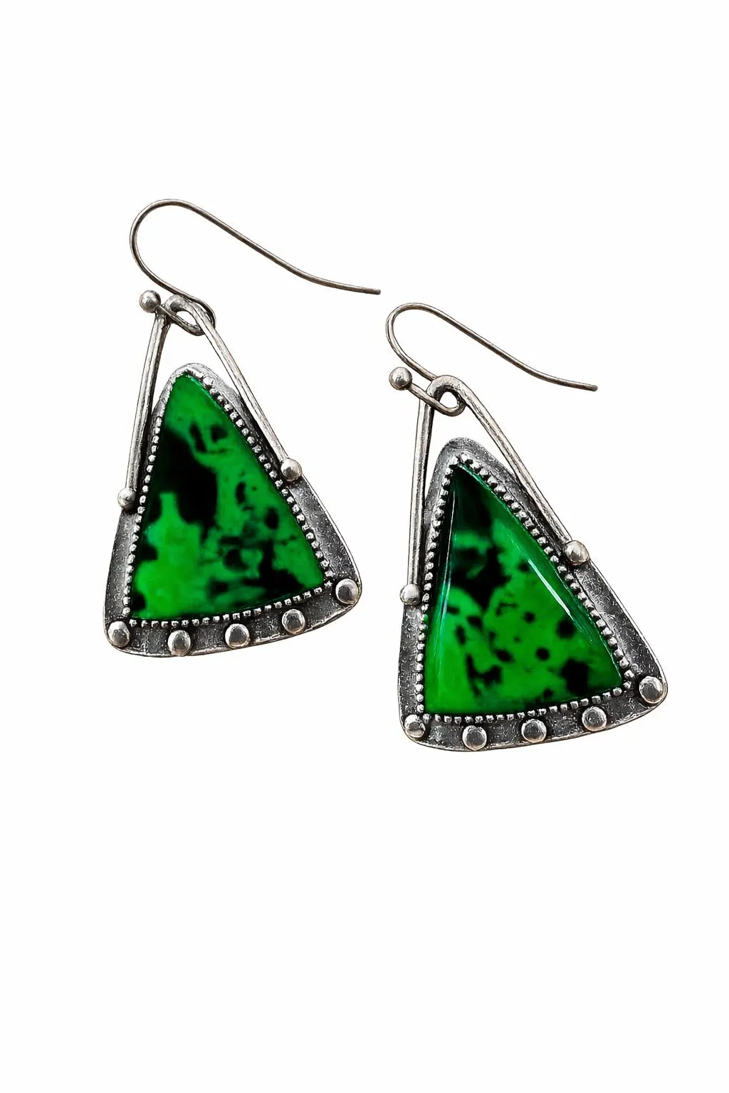 Green Stone Triangle Earrings in Sterling Silver - image 5