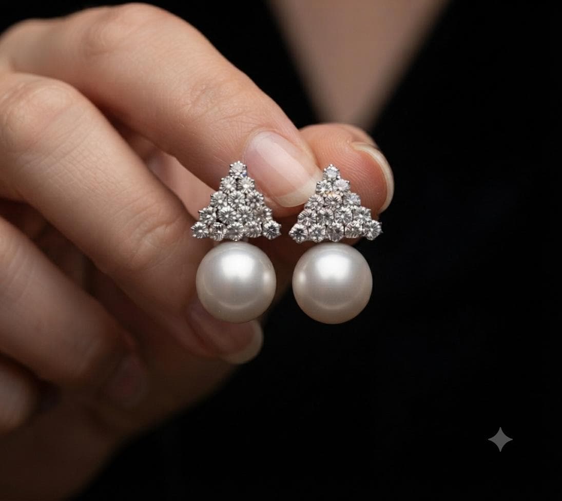 Crystal Triangle Pearl Drop Earrings, Bridal Wedding Statement Jewelry - image 4