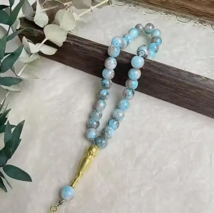 10mm Turquoise Tasbih 33 Beads - Turkish Style Muslim Rosary with Silver Tassel - Islamic Prayer Beads Bracelet, Misbaha, Dhikr Beads - image 3