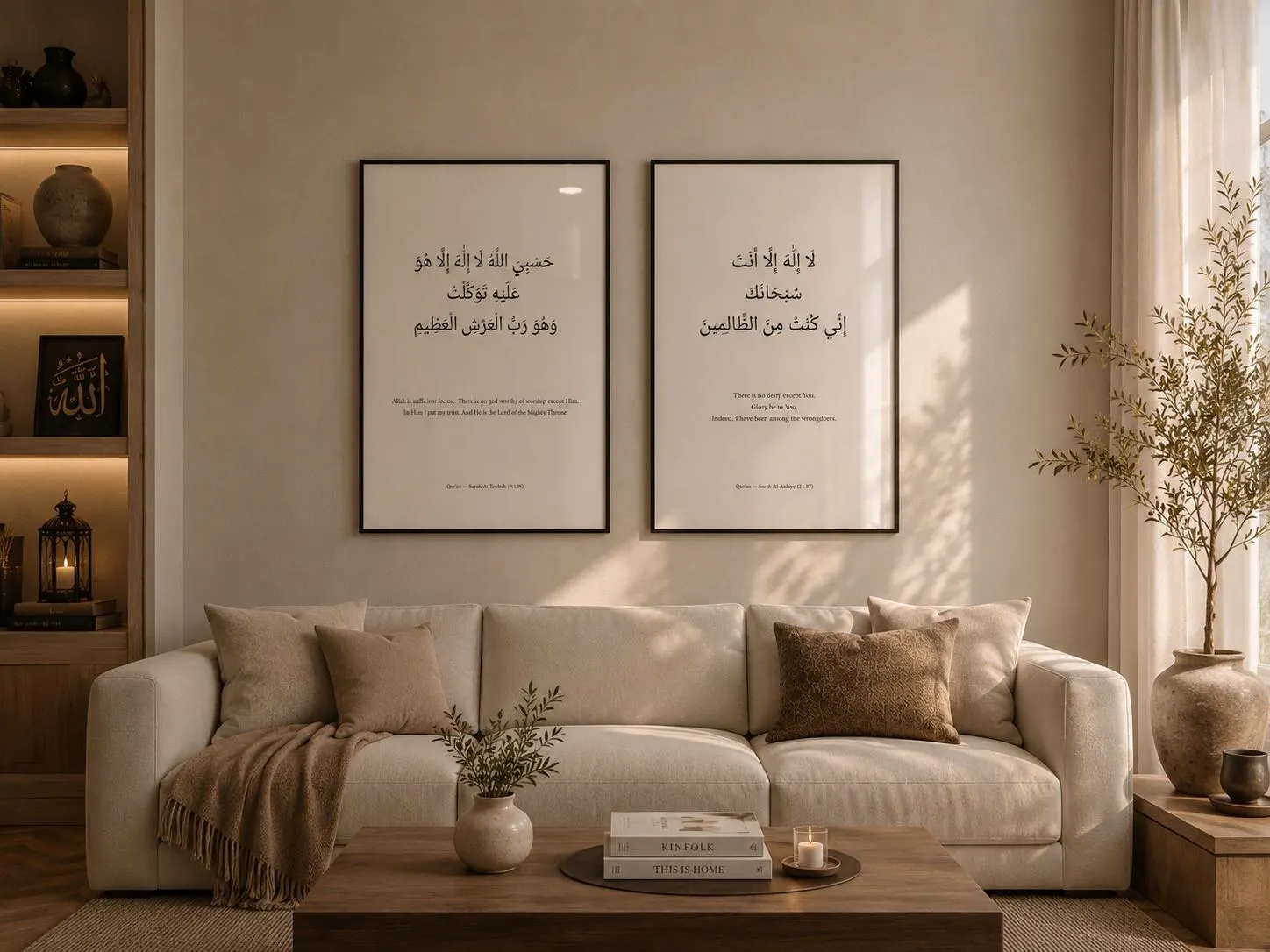 Islamic Wall Art Set of 2 | Framed Quran Wall Art | Islamic Wall Decor | Hasbiyallahu & Dua of Yunus | A2 Framed Islamic Gift - image 3