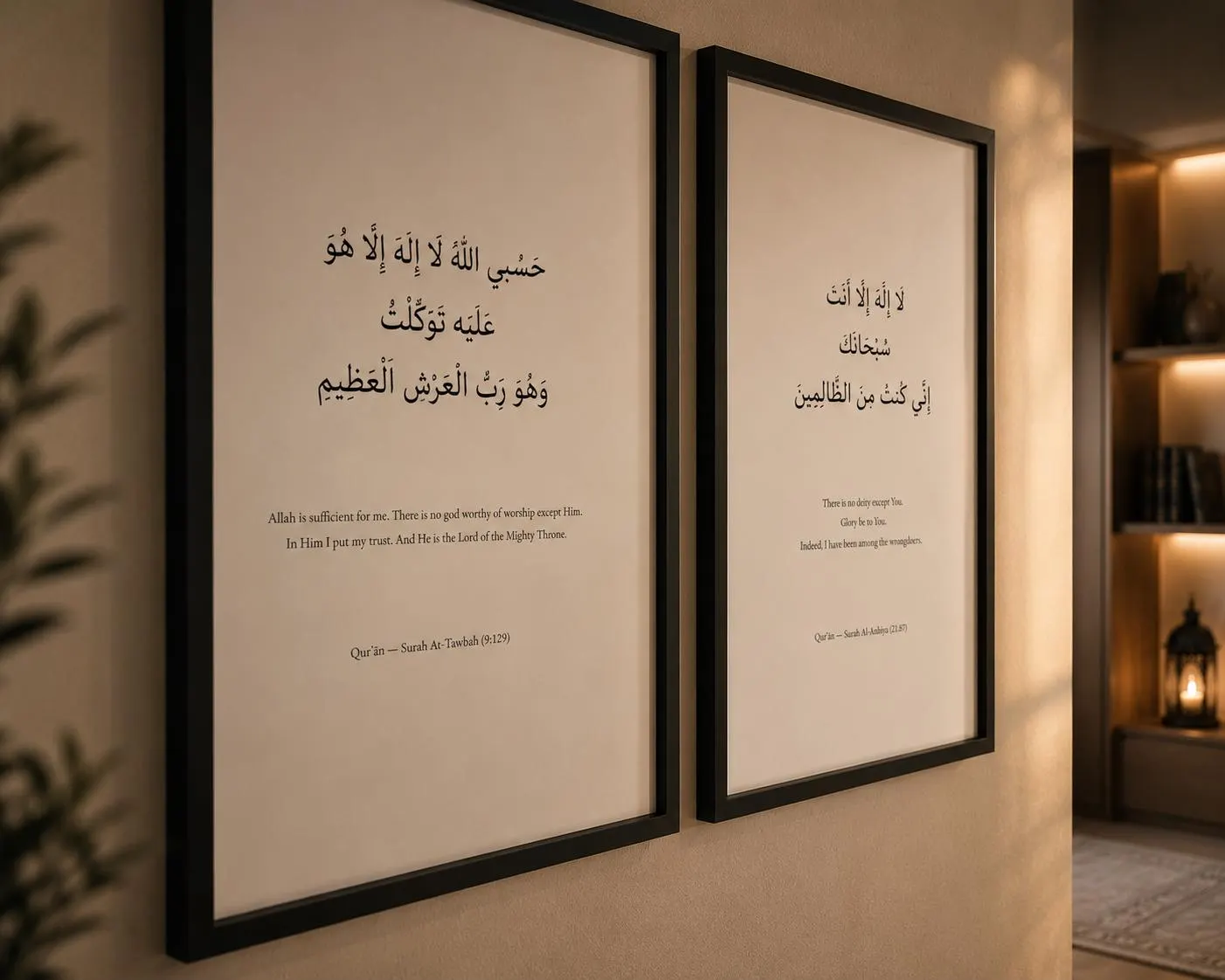 Islamic Wall Art Set of 2 | Framed Quran Wall Art | Islamic Wall Decor | Hasbiyallahu & Dua of Yunus | A2 Framed Islamic Gift - image 4