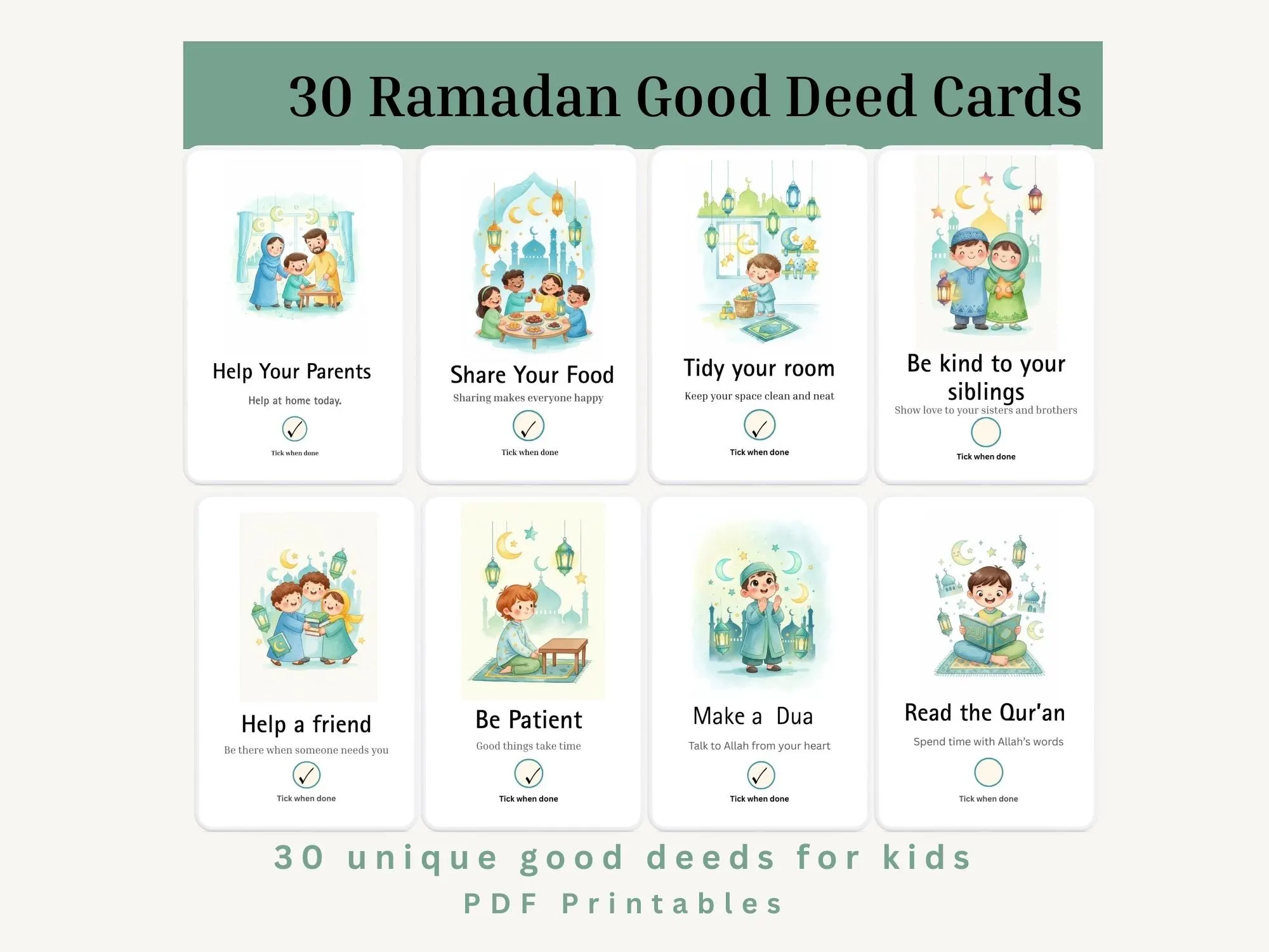 30 Ramadan Good Deed Cards for Kids, Islamic Activity (Printable PDF) - image 4