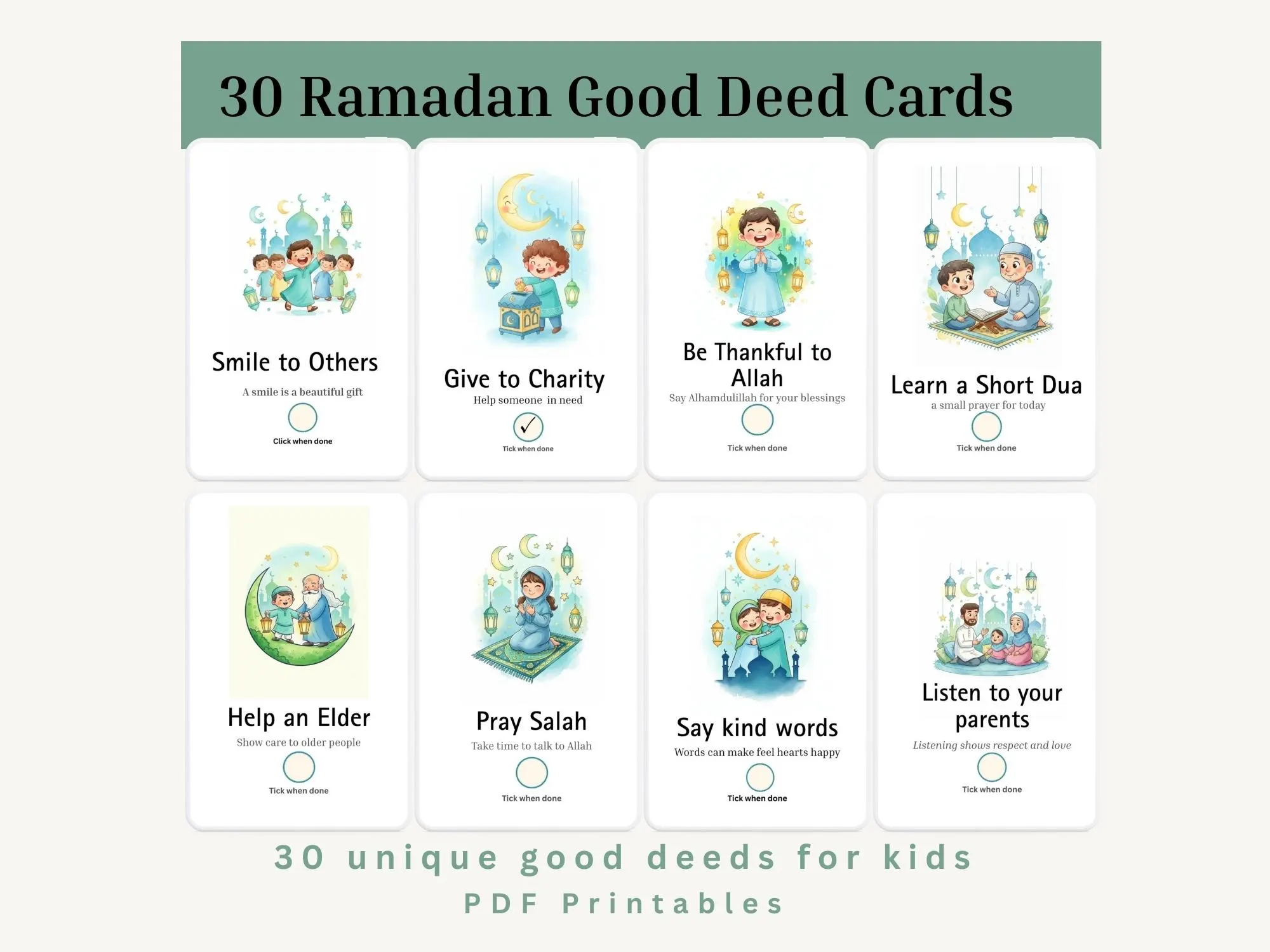 30 Ramadan Good Deed Cards for Kids, Islamic Activity (Printable PDF) - image 3