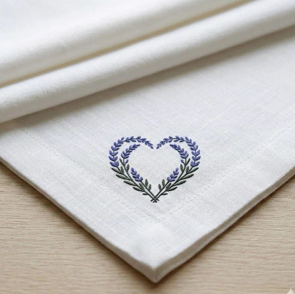 Lavender Heart Napkin Machine Embroidery Pattern PES JEF Floral Stitch - image 3