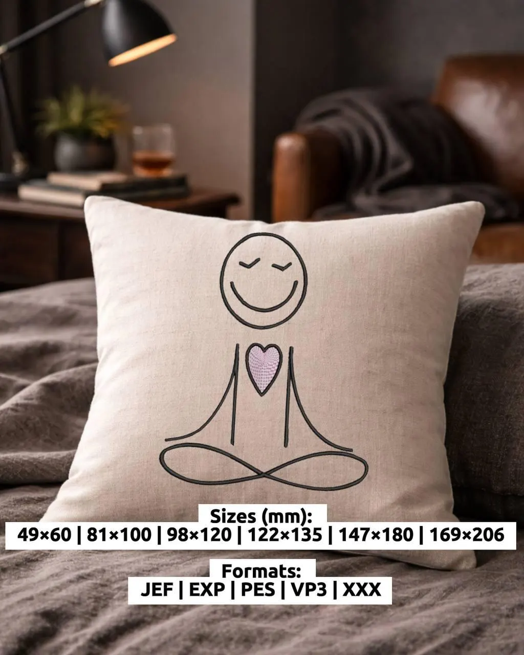Yoga meditation embroidery design for machine | mindful line art