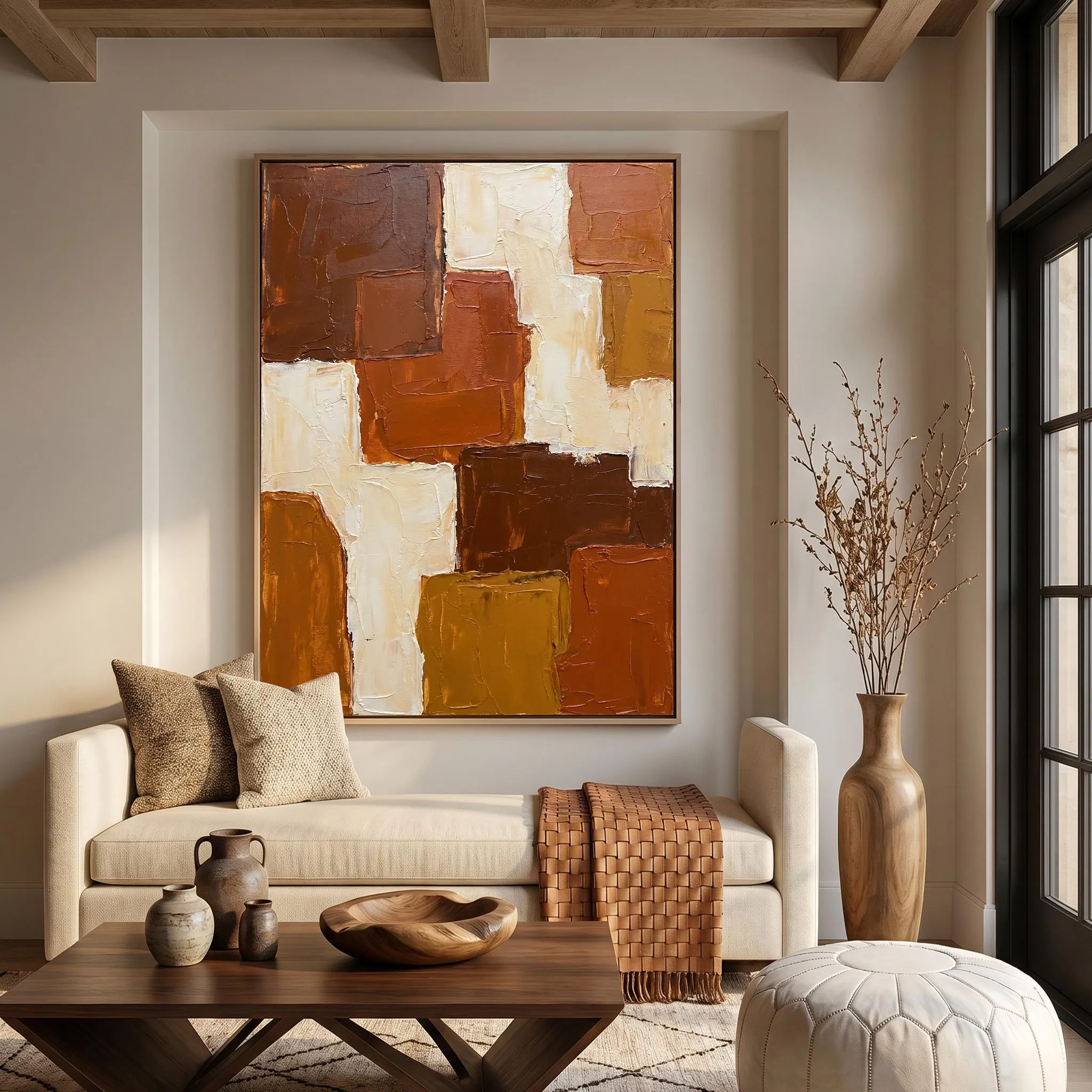 Terracotta Abstract Canvas Print Large Earthy Mosaic Modern Minimalist Geometric Wall Art - image 3
