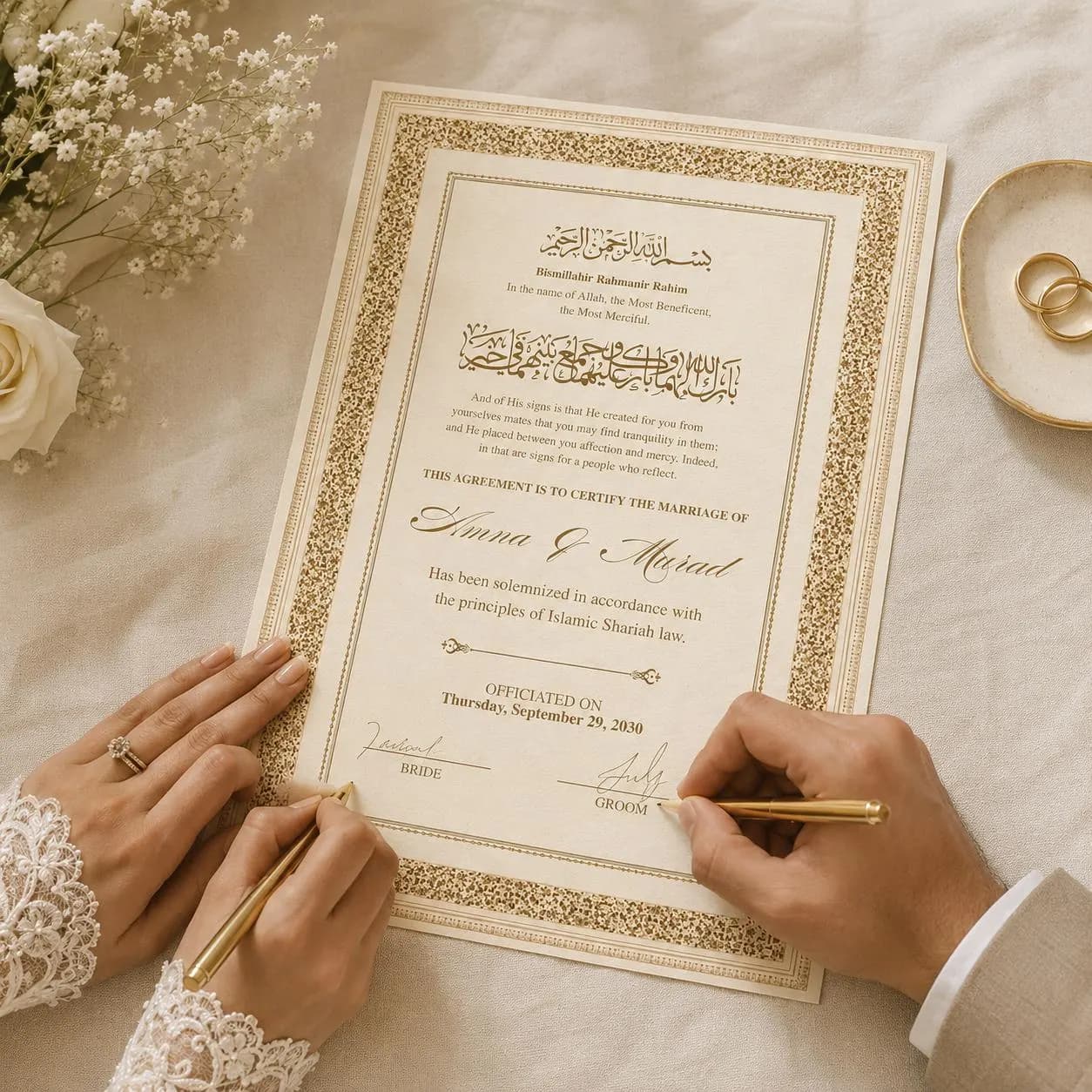 Islamic Nikah Certificate, Editable Muslim Wedding Contract, Beige Nikkah Nama, A4 A3 Digital Download - image 4