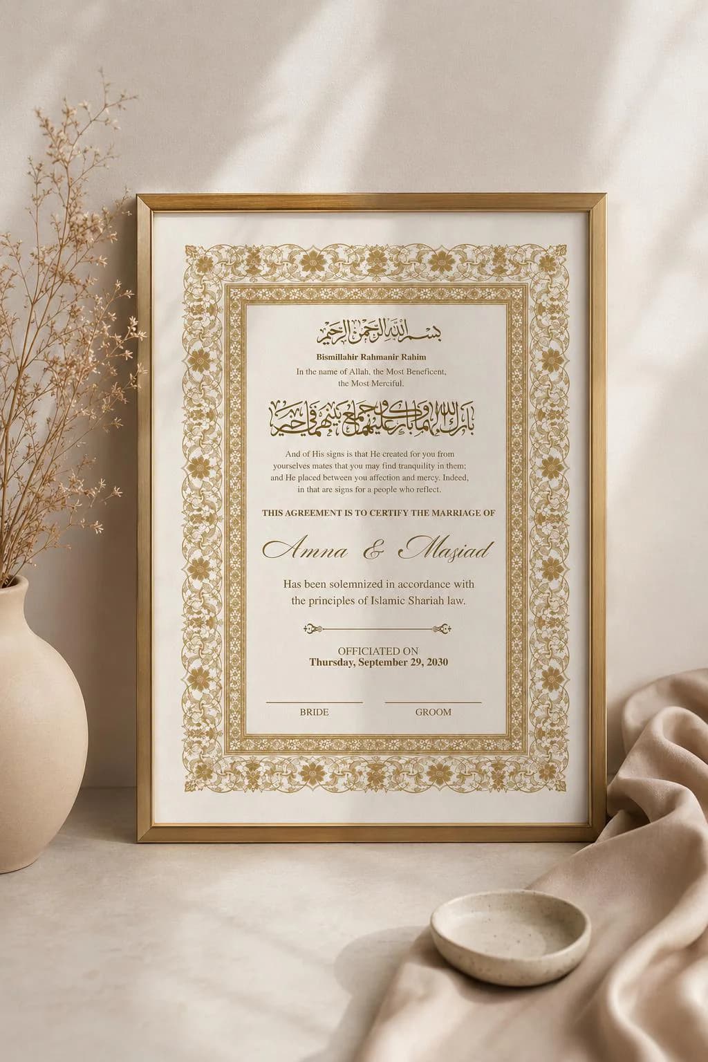 Editable Islamic Nikah Nama, Gold Wedding Contract Printable, Marriage Certificate, A4 A3 Digital Download
